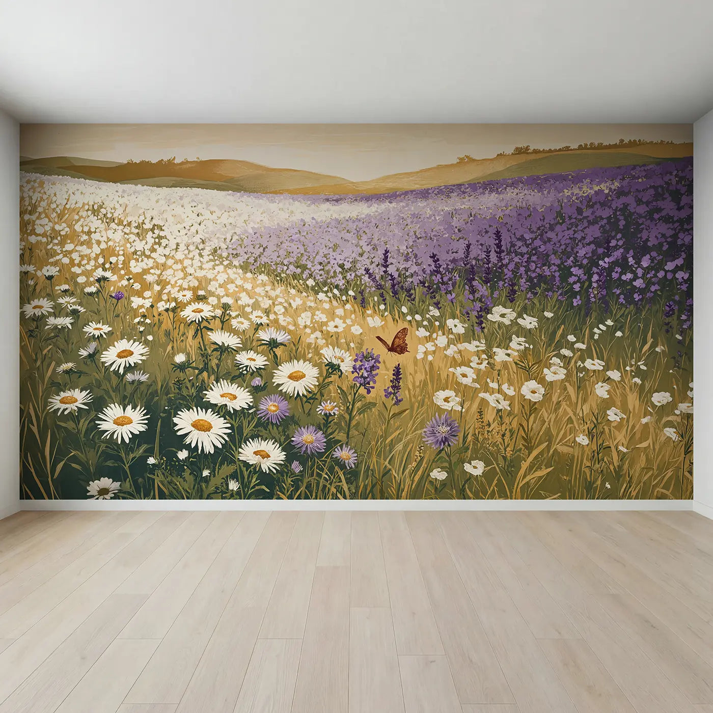 Full view of Ombre Wildflower Meadow Wallpaper Mural by Whimsy Tots