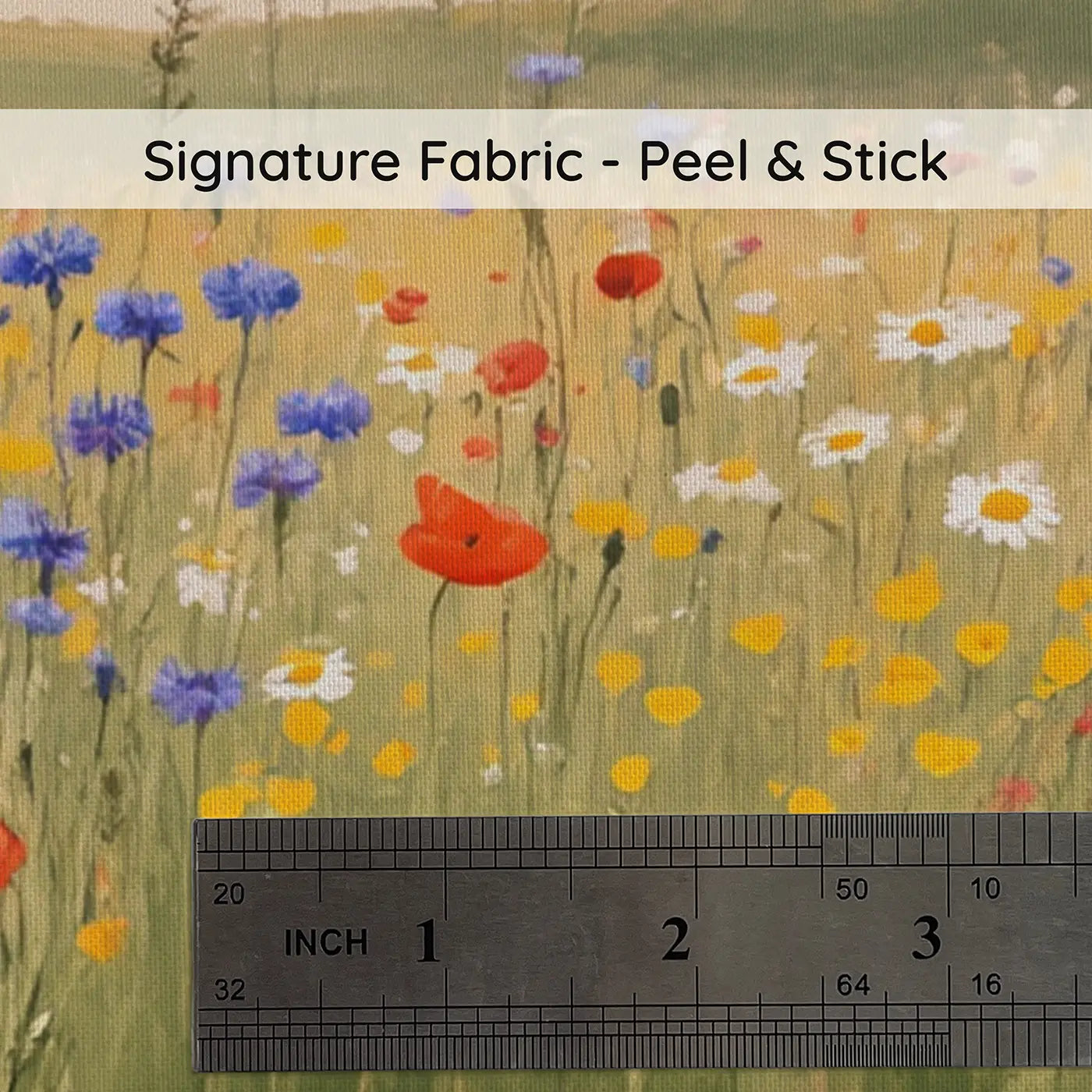Fabric texture close-up of Wildflower Picnic Meadow Wallpaper Mural by Whimsy Tots