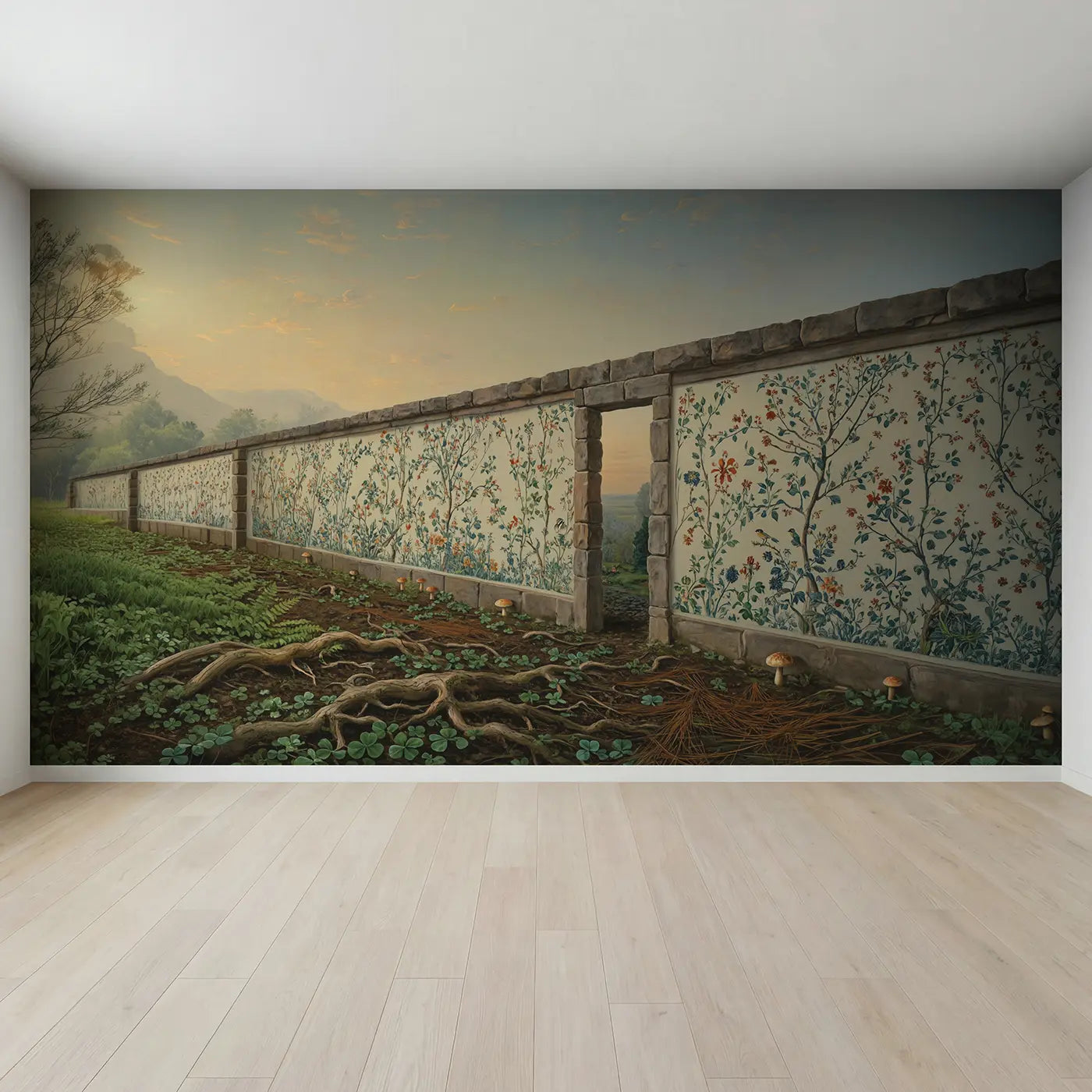 Full view of Garden Gate Halfopen Revealing Wallpaper Mural by Whimsy Tots