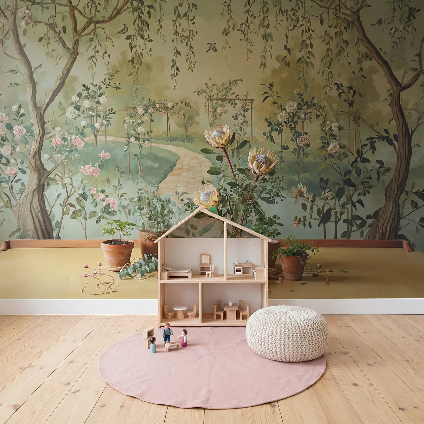 Protea Eucalyptus Arrangement Wallpaper Mural in playroom setting by Whimsy Tots