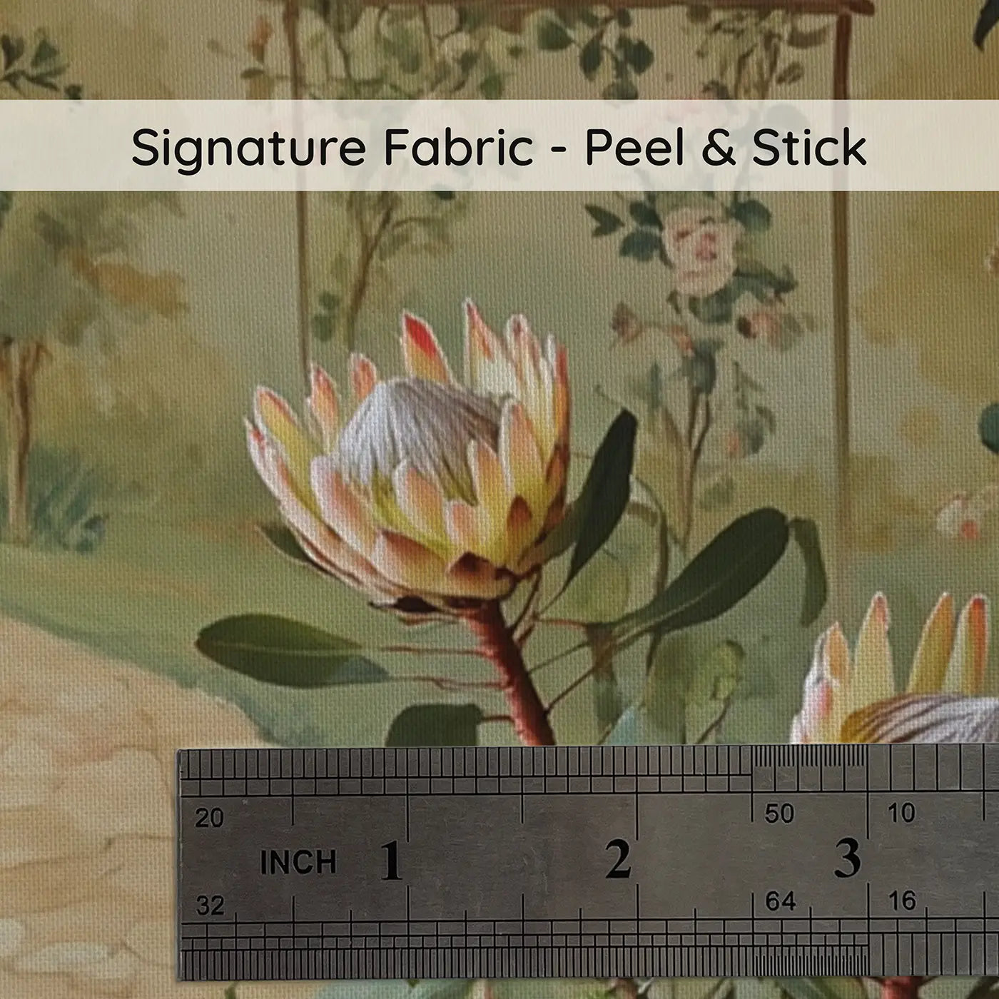 Fabric texture close-up of Protea Eucalyptus Arrangement Wallpaper Mural by Whimsy Tots