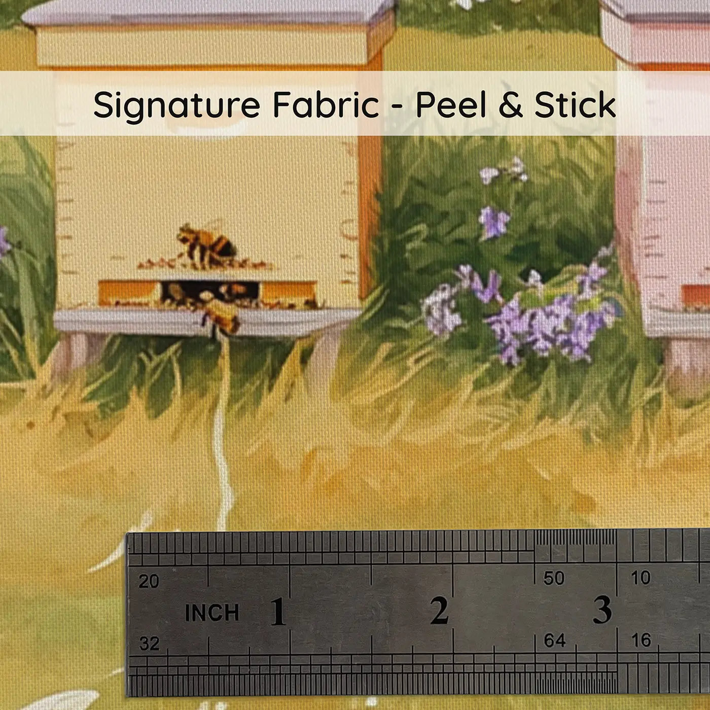 Fabric texture close-up of Beehive Cottage Wildflower Meadow Wallpaper Mural by Whimsy Tots