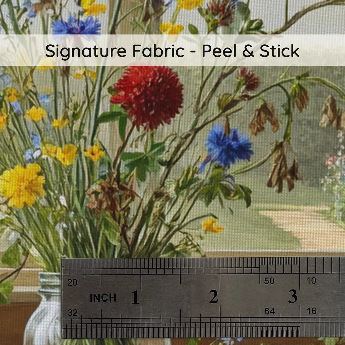 Fabric texture close-up of Wildflower Jar Bouquet Wallpaper Mural by Whimsy Tots