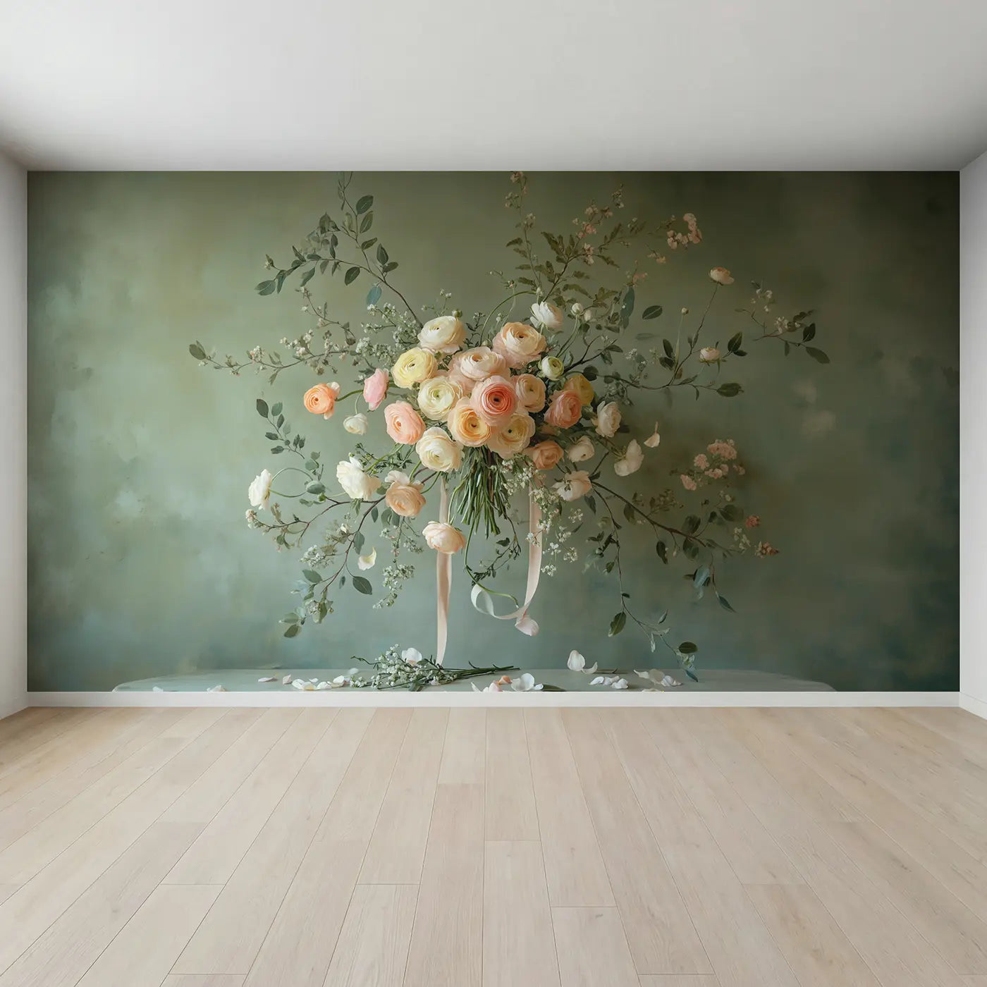 Full view of Oversized Ranunculus Bouquet Wallpaper Mural by Whimsy Tots