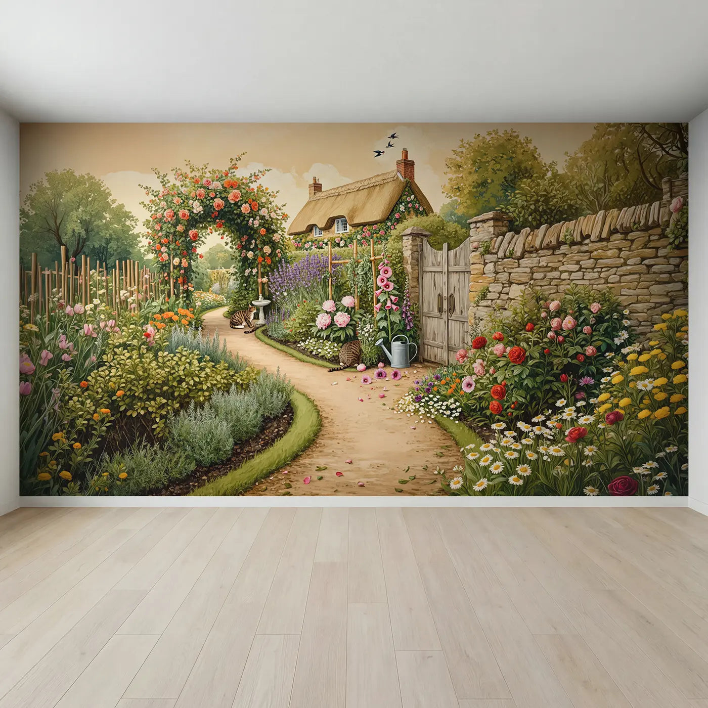 Full view of Cottage Garden Path Wallpaper Mural by Whimsy Tots
