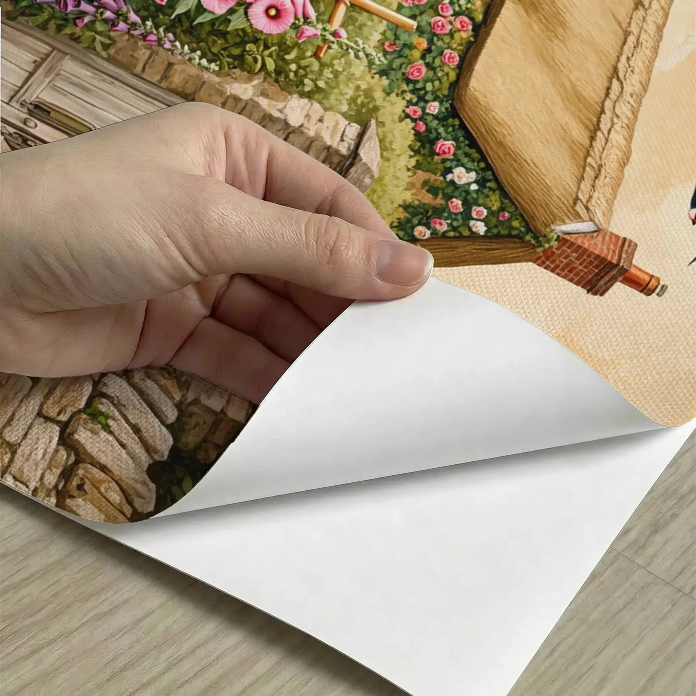 Peel-and-stick detail of Cottage Garden Path Wallpaper Mural by Whimsy Tots