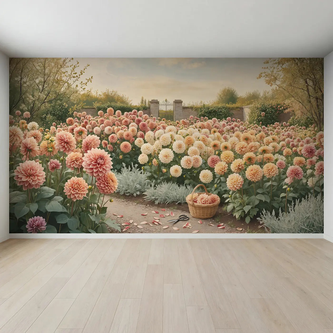 Full view of Giant Dahlia Garden Display Wallpaper Mural by Whimsy Tots