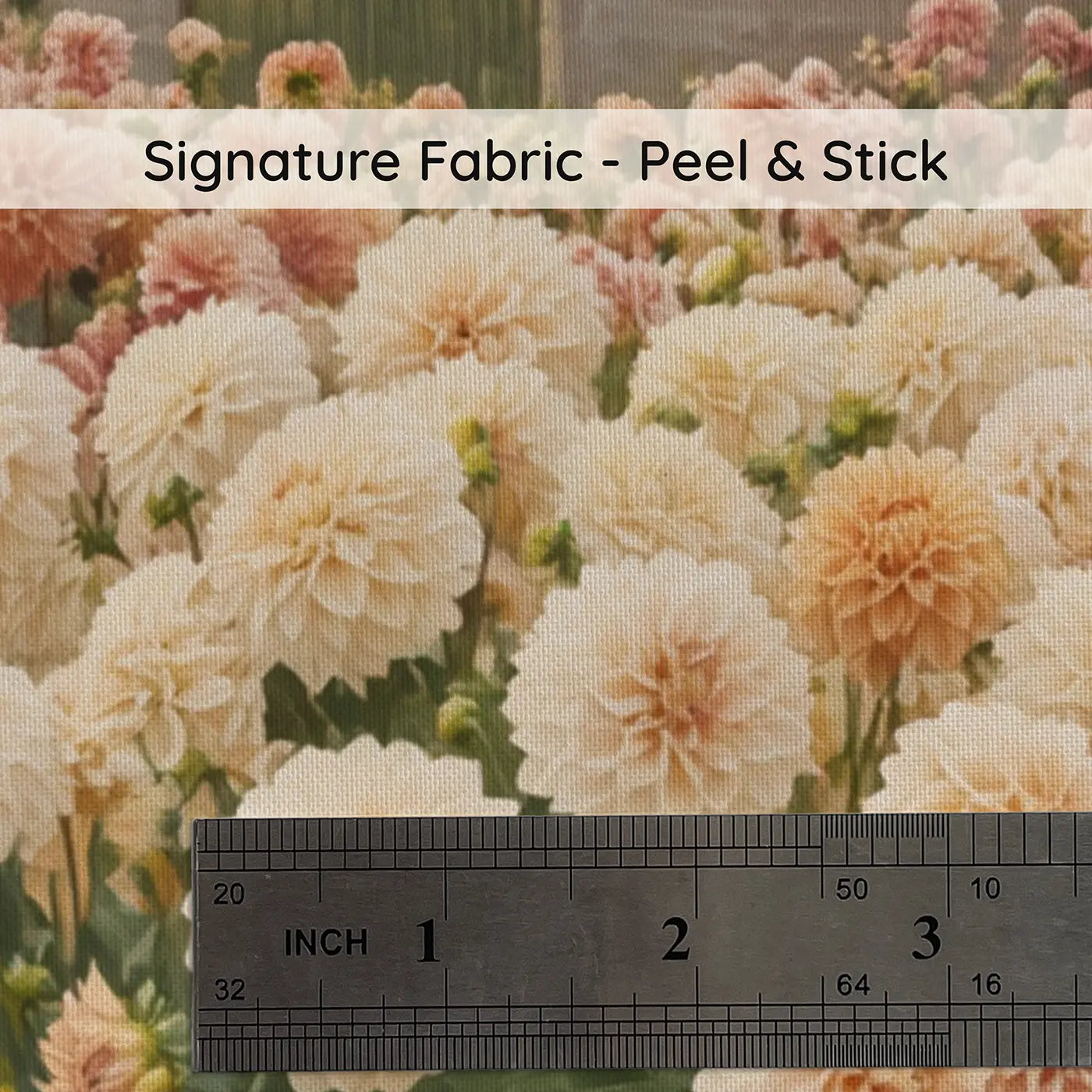 Fabric texture close-up of Giant Dahlia Garden Display Wallpaper Mural by Whimsy Tots