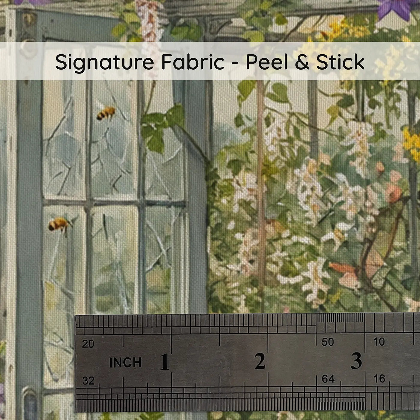 Fabric texture close-up of Vintage Greenhouse Climbing Roses Wallpaper Mural by Whimsy Tots