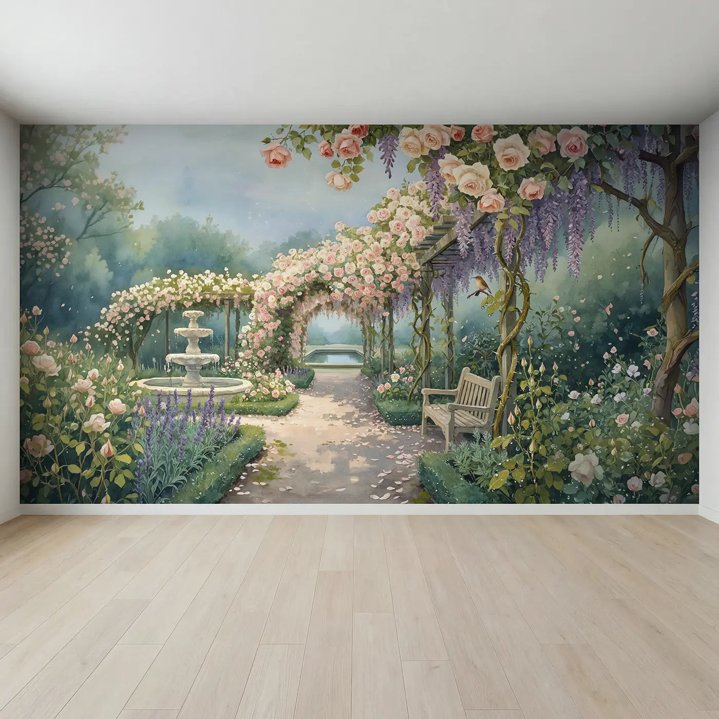 Full view of Rose Arbor Garden Walk Wallpaper Mural by Whimsy Tots
