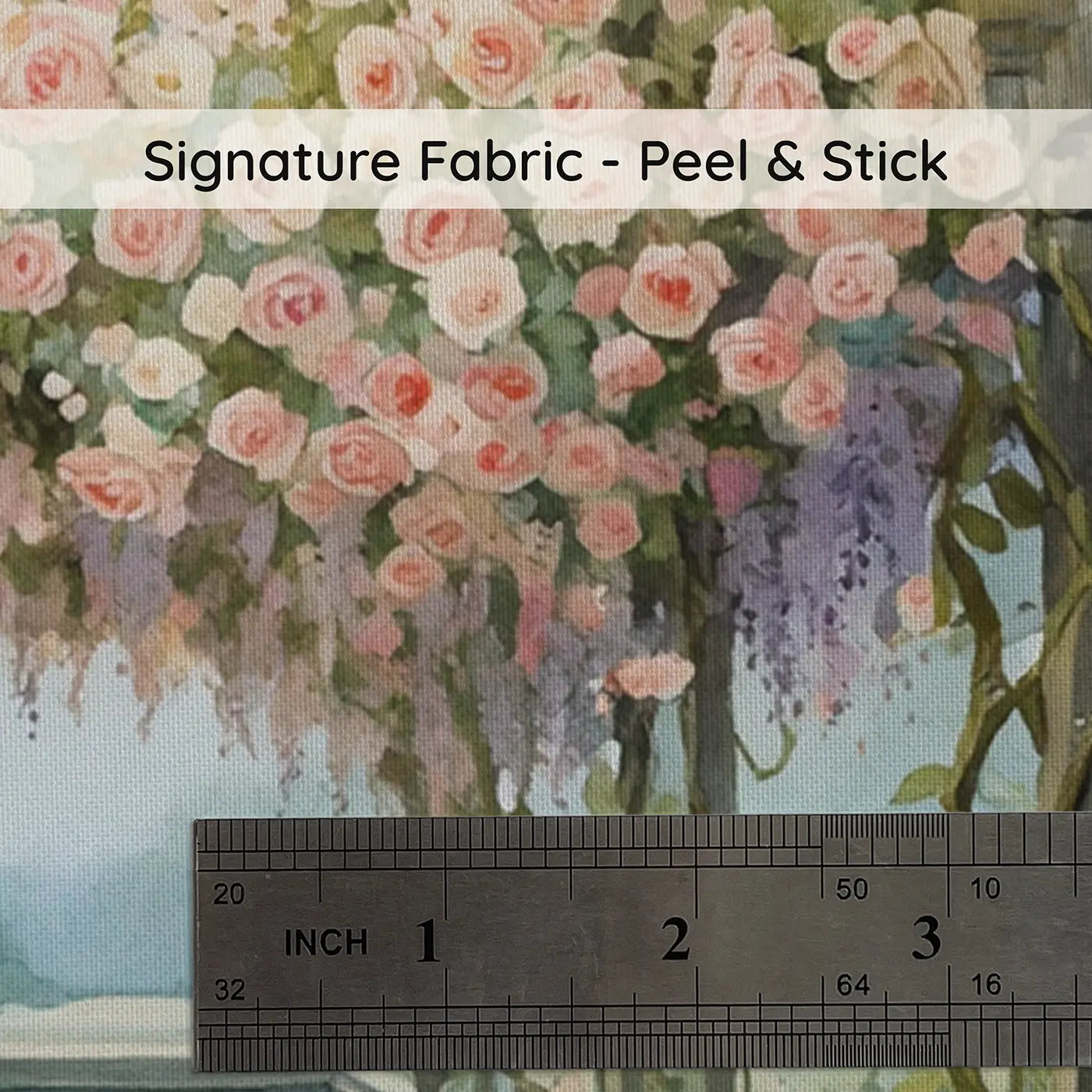 Fabric texture close-up of Rose Arbor Garden Walk Wallpaper Mural by Whimsy Tots