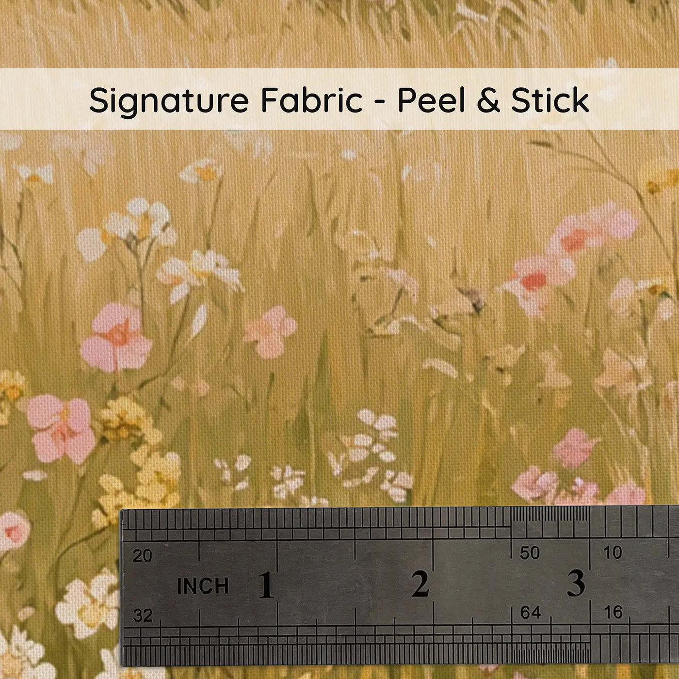 Fabric texture close-up of Summer Hay Meadow Bloom Wallpaper Mural by Whimsy Tots