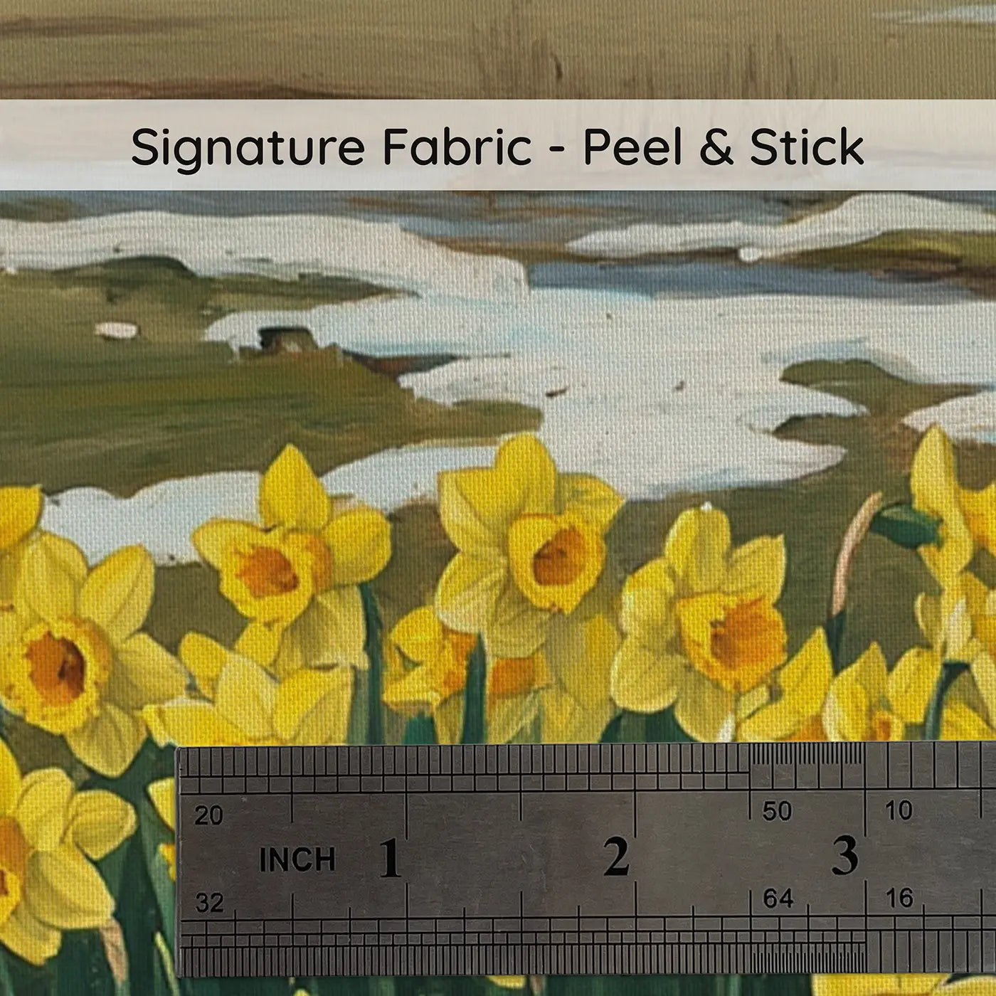 Fabric texture close-up of Daffodil Patch in Late Snow Wallpaper Mural by Whimsy Tots