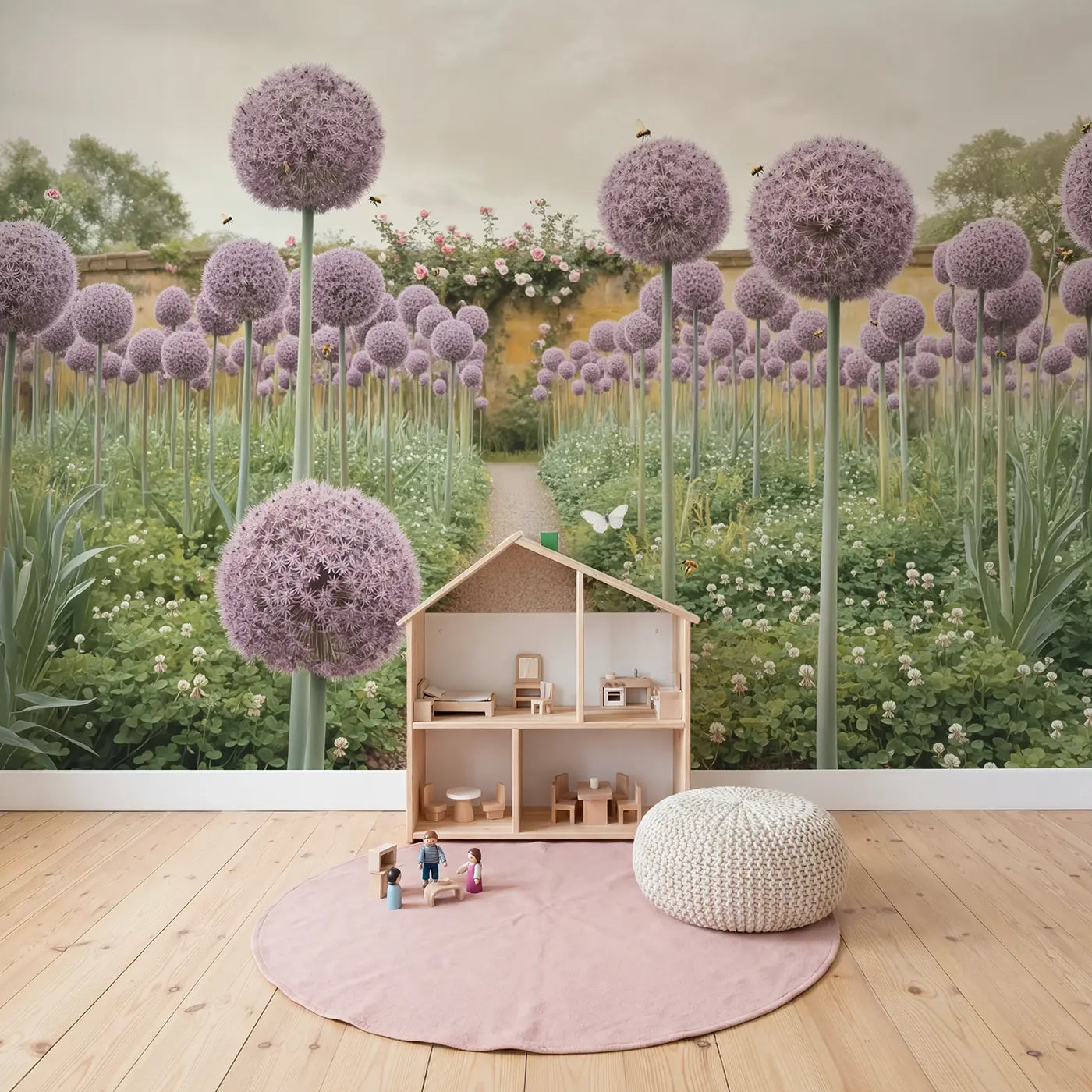 Giant Allium Garden Wallpaper Mural in playroom setting by Whimsy Tots