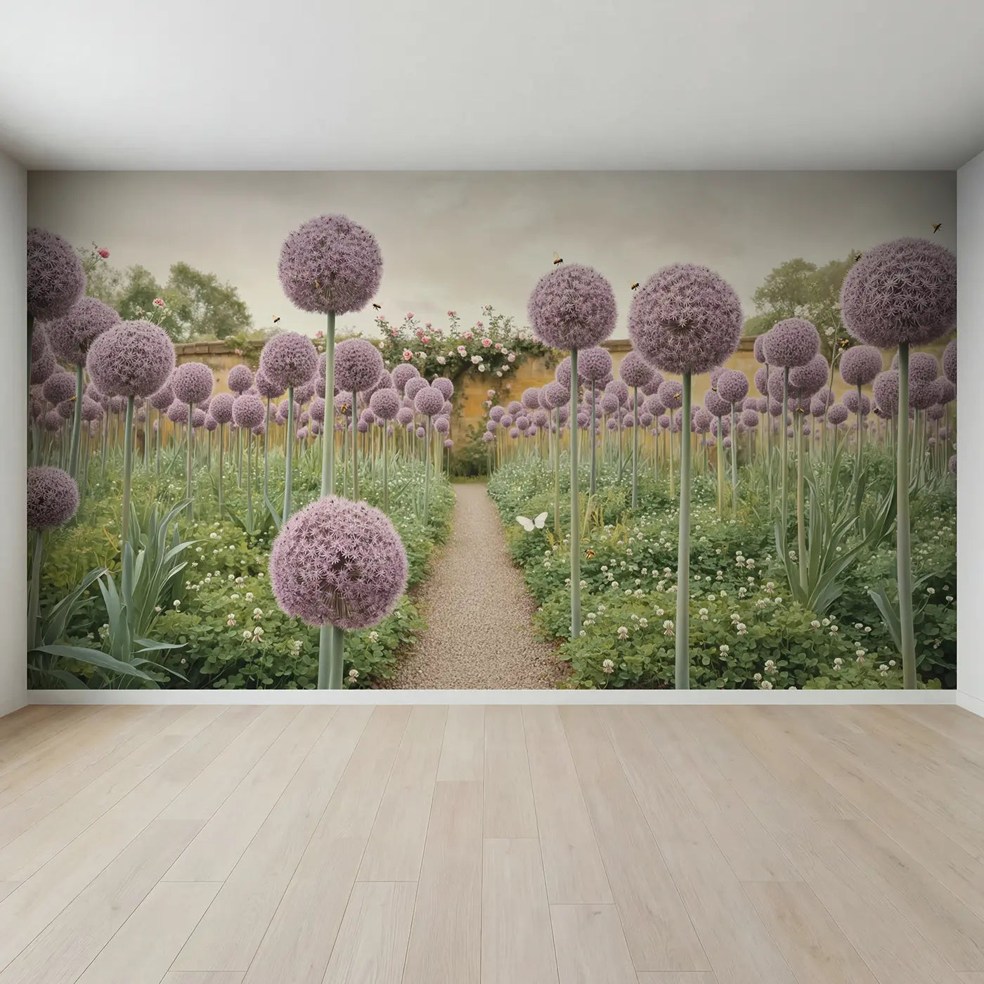 Full view of Giant Allium Garden Wallpaper Mural by Whimsy Tots