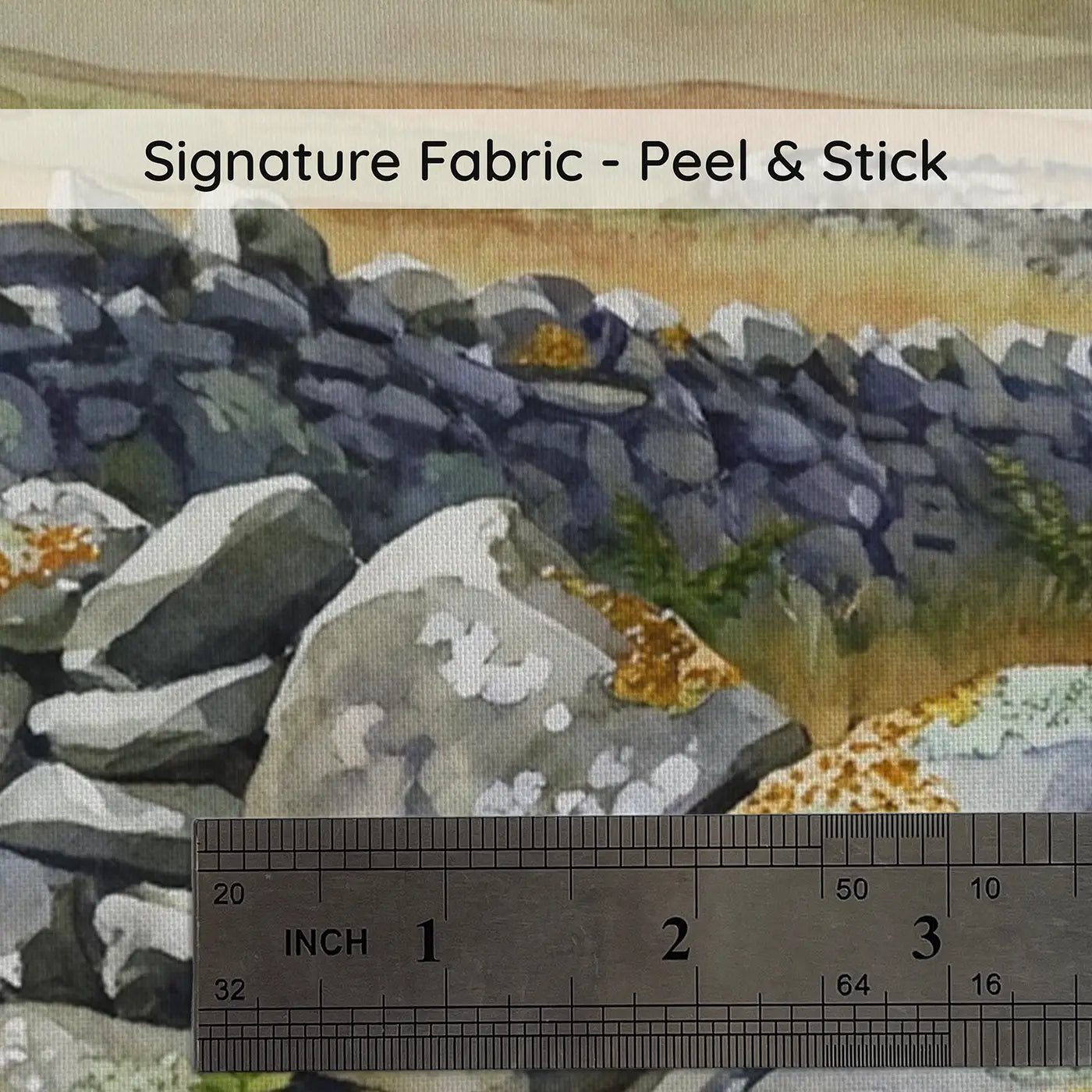 Fabric texture close-up of Lichen Stone Wall Moorland Wallpaper Mural by Whimsy Tots