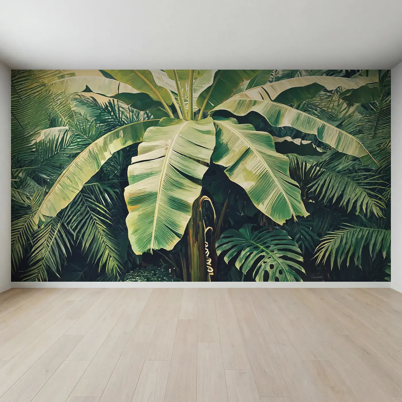 Full view of Tropical Banana Leaf Close Up Wallpaper Mural by Whimsy Tots