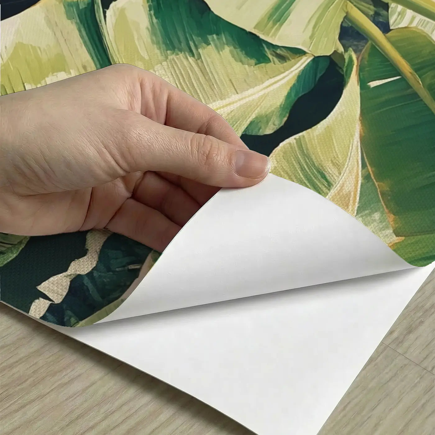 Peel-and-stick detail of Tropical Banana Leaf Close Up Wallpaper Mural by Whimsy Tots