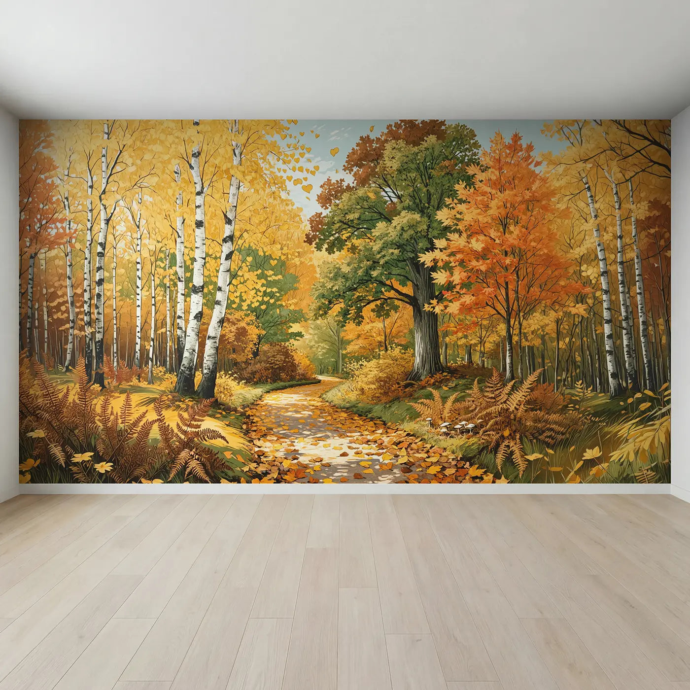 Full view of Autumn Woodland Canopy Wallpaper Mural by Whimsy Tots