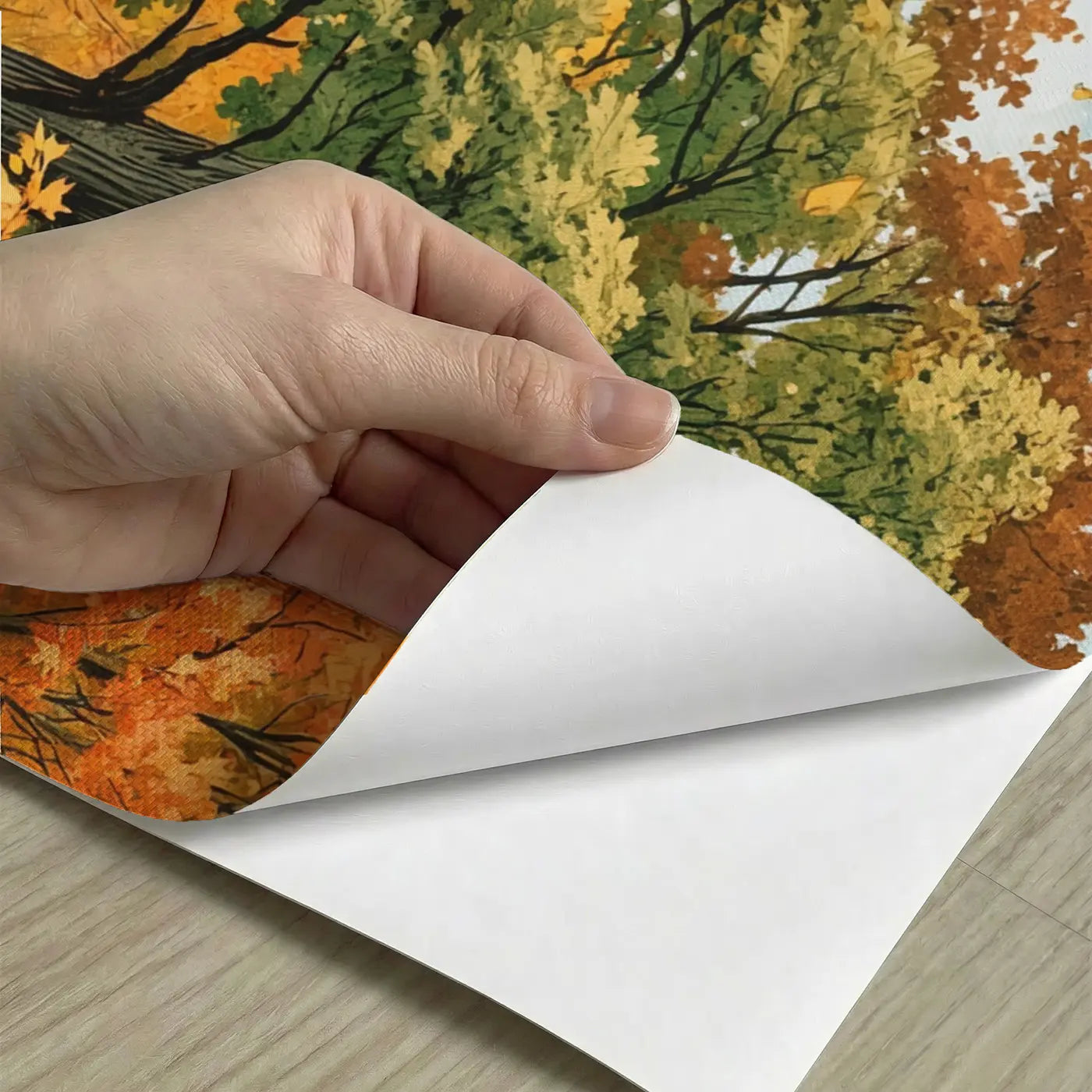 Peel-and-stick detail of Autumn Woodland Canopy Wallpaper Mural by Whimsy Tots