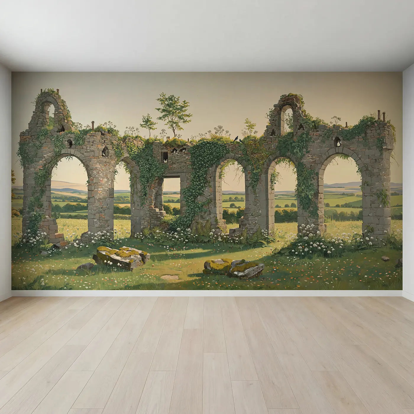 Full view of Ivy Covered Ancient Ruin Wallpaper Mural by Whimsy Tots