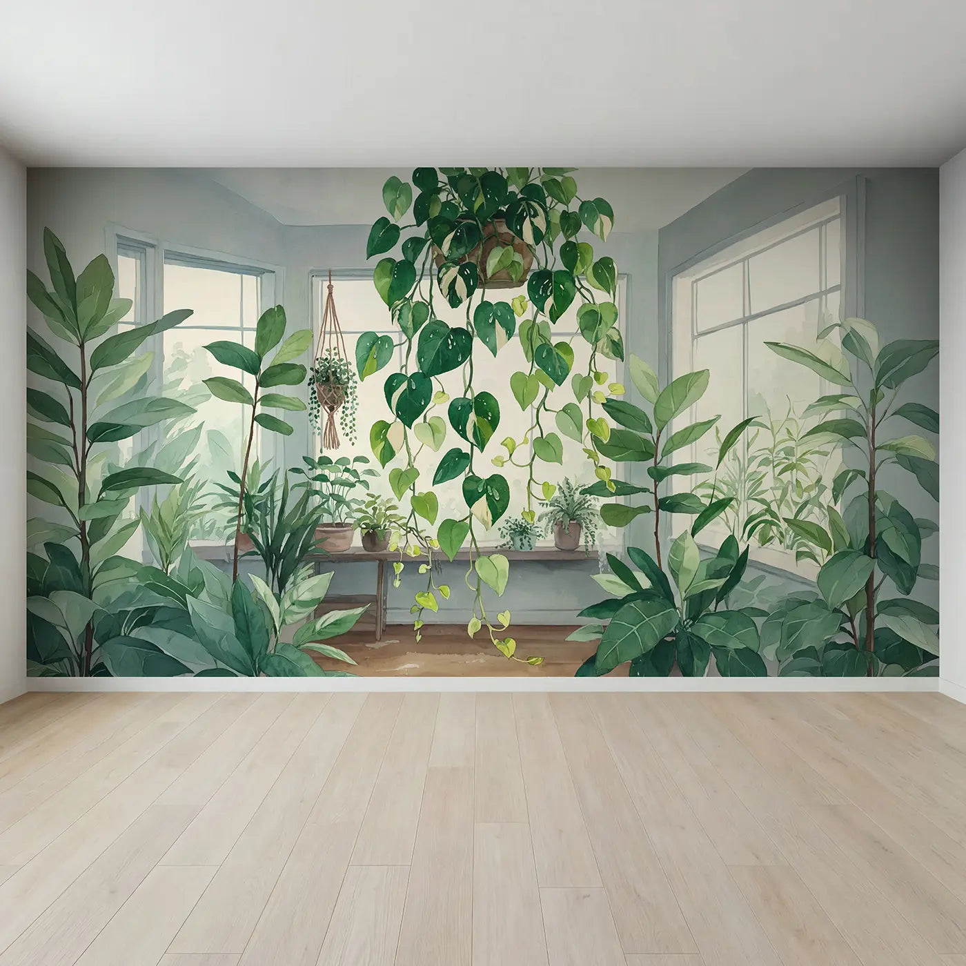 Full view of Trailing Pothos Vine Indoor Wallpaper Mural by Whimsy Tots