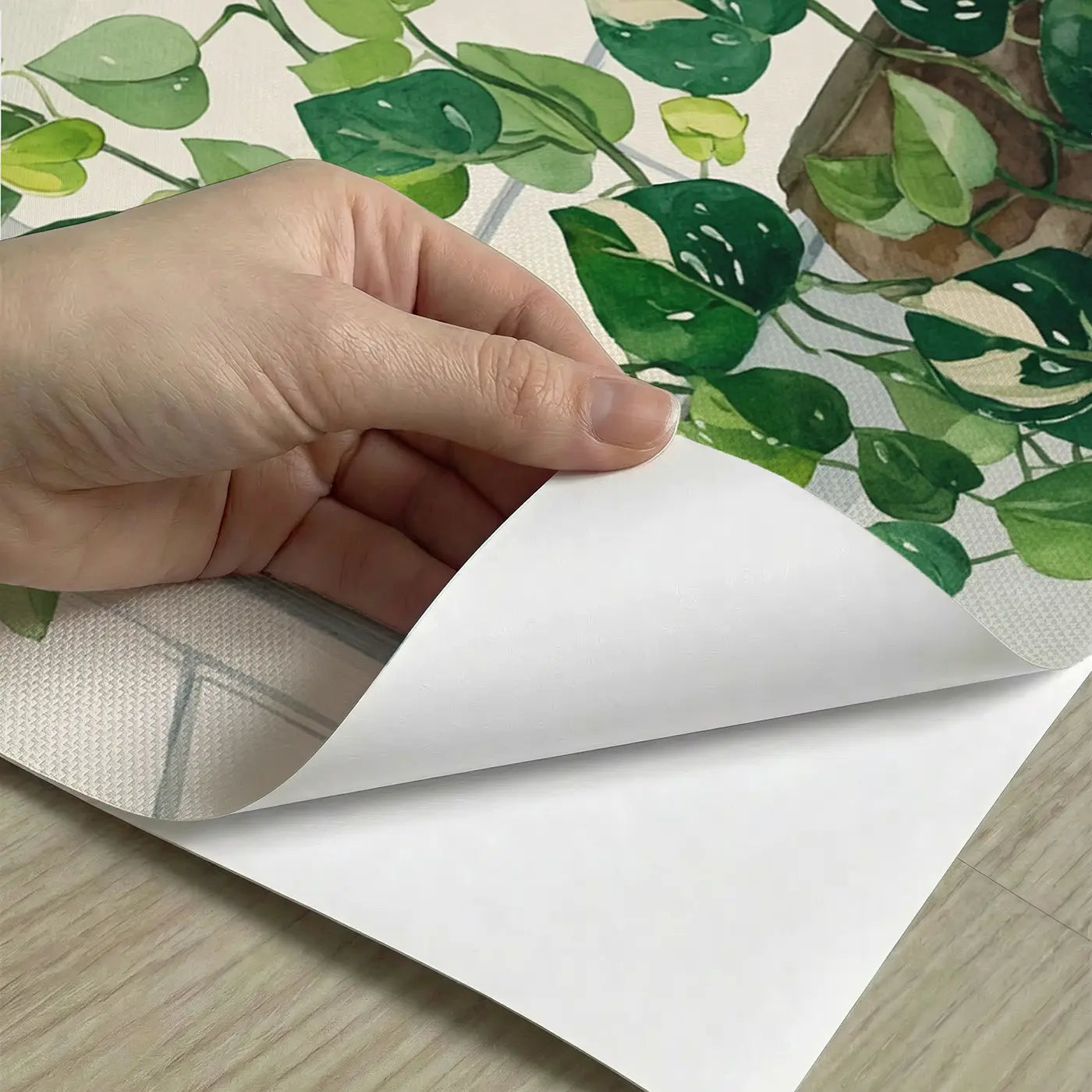 Peel-and-stick detail of Trailing Pothos Vine Indoor Wallpaper Mural by Whimsy Tots