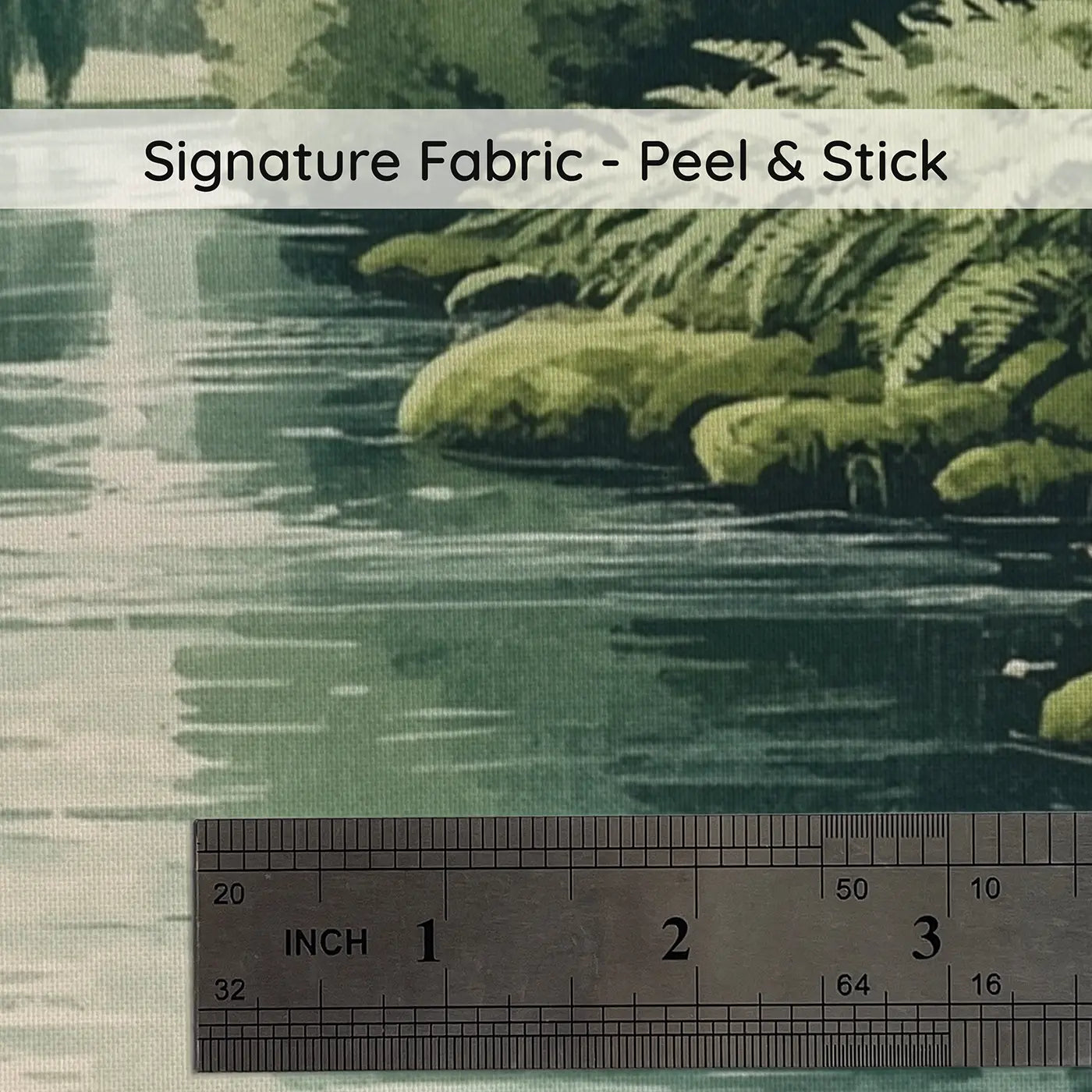 Fabric texture close-up of Fern Canopy Riverbank Wallpaper Mural by Whimsy Tots