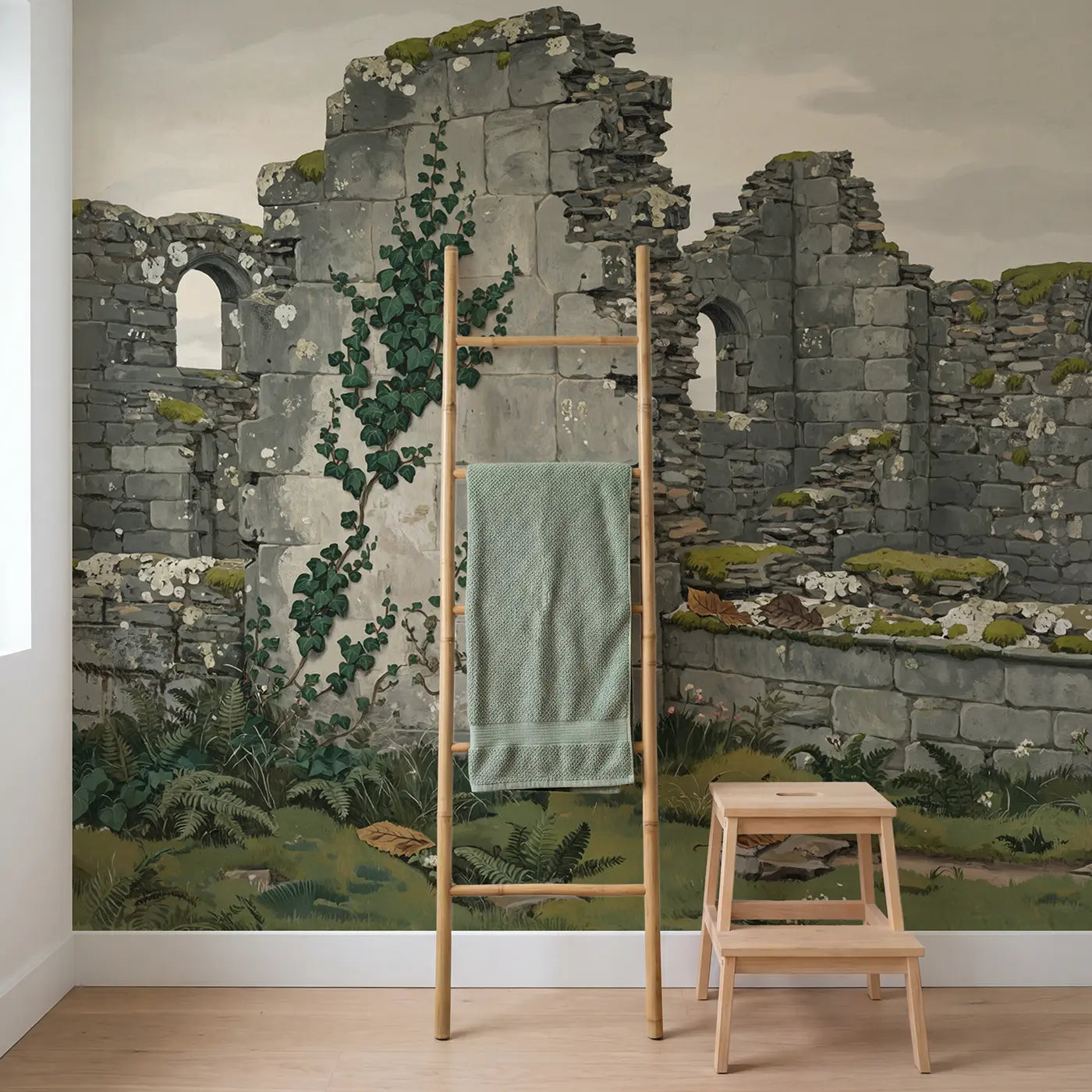 Ivy on Castle Stone Wallpaper Mural in playroom setting by Whimsy Tots
