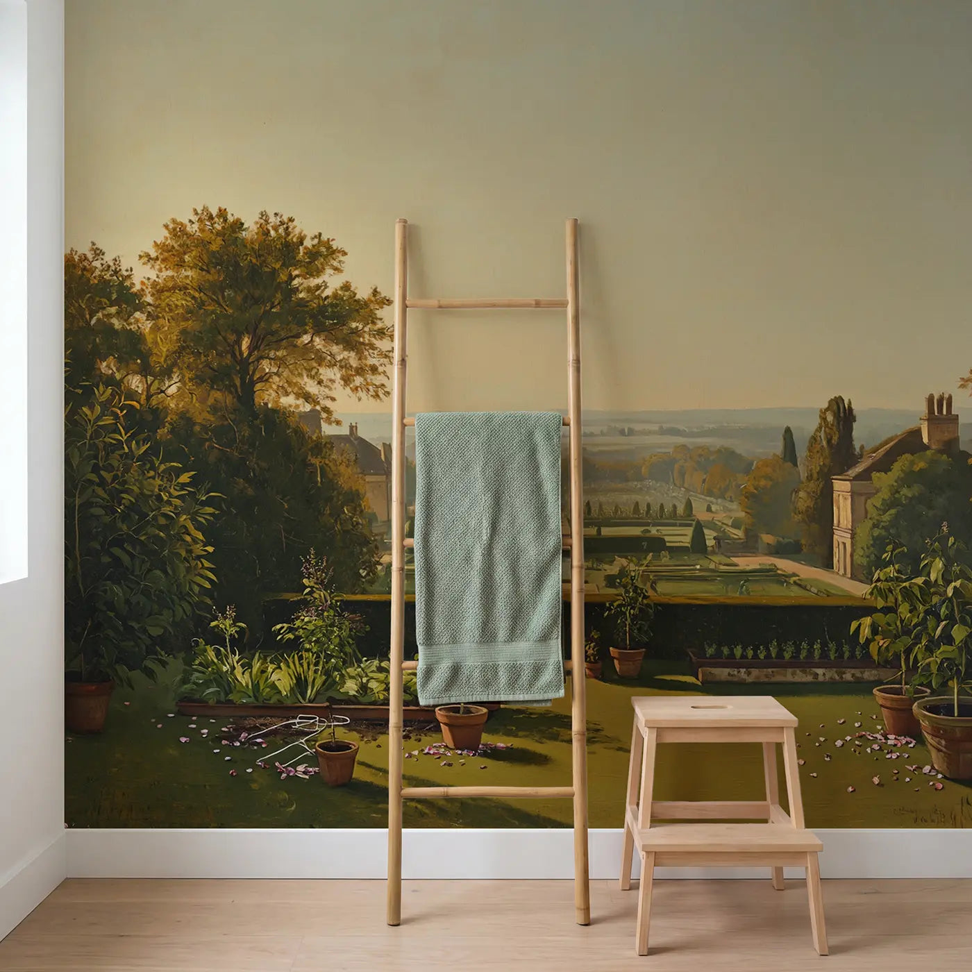 Topiary Garden Sculpted Hedge Wallpaper Mural in playroom setting by Whimsy Tots