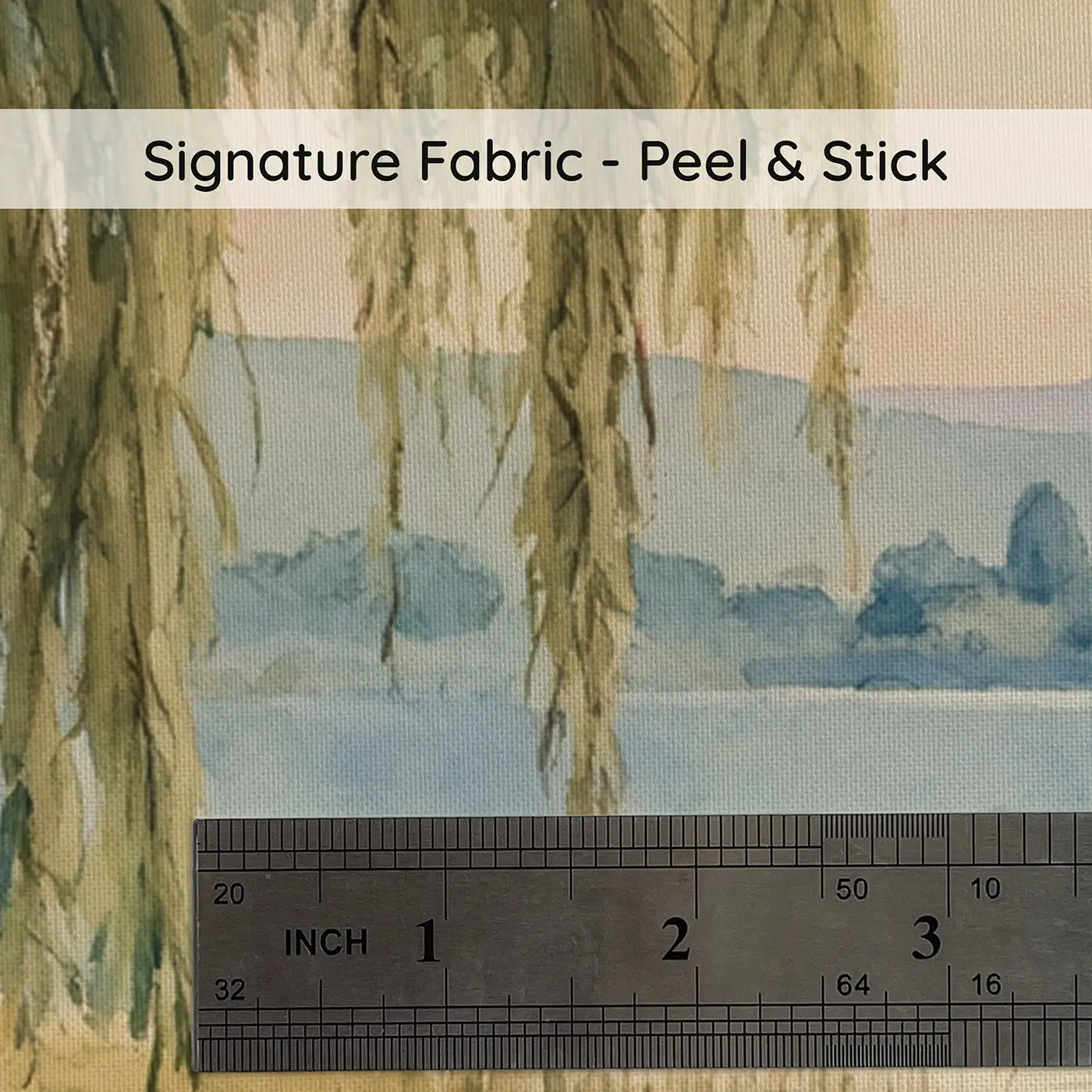 Fabric texture close-up of Willow Grove Lakeside Wallpaper Mural by Whimsy Tots