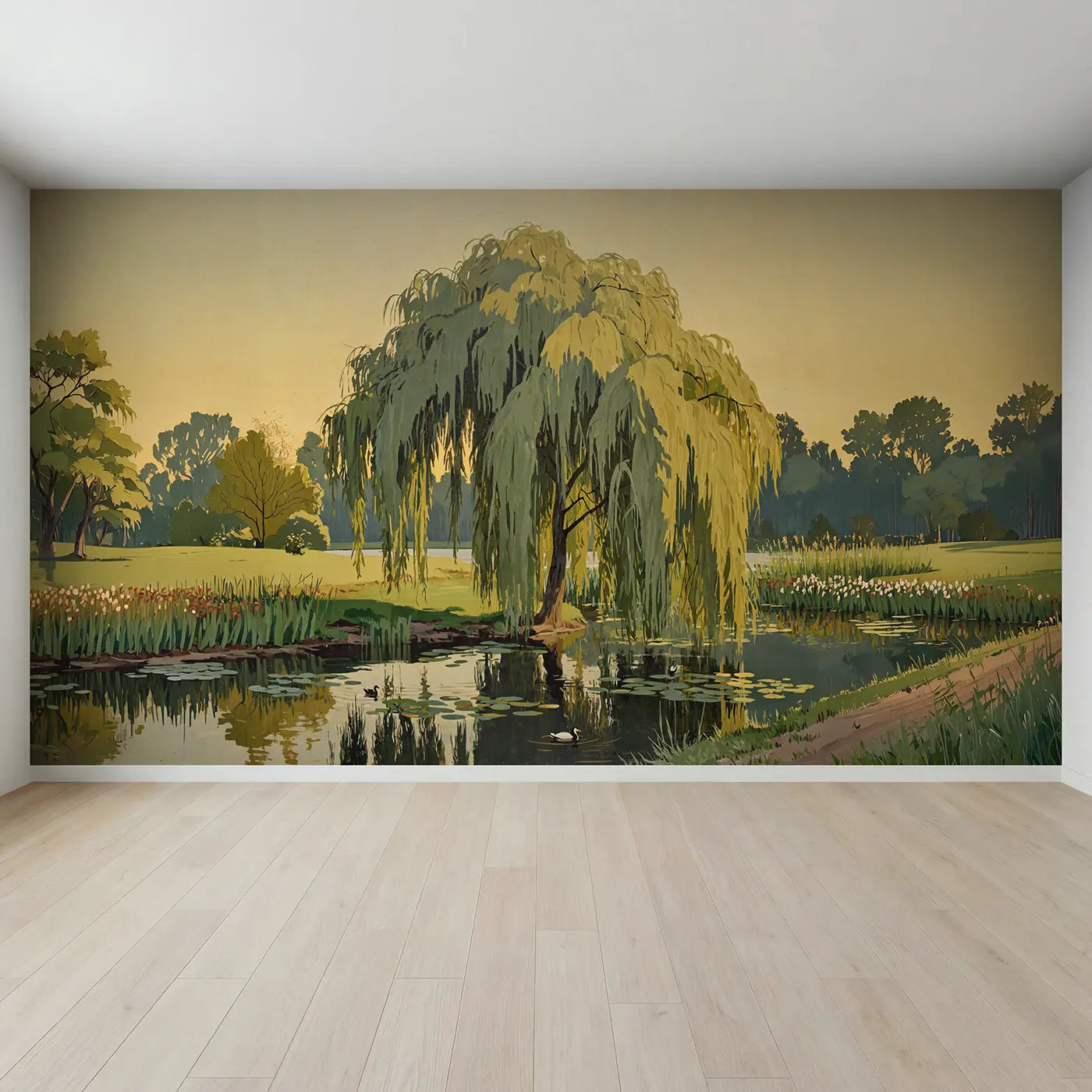 Full view of Weeping Willow River Wallpaper Mural by Whimsy Tots