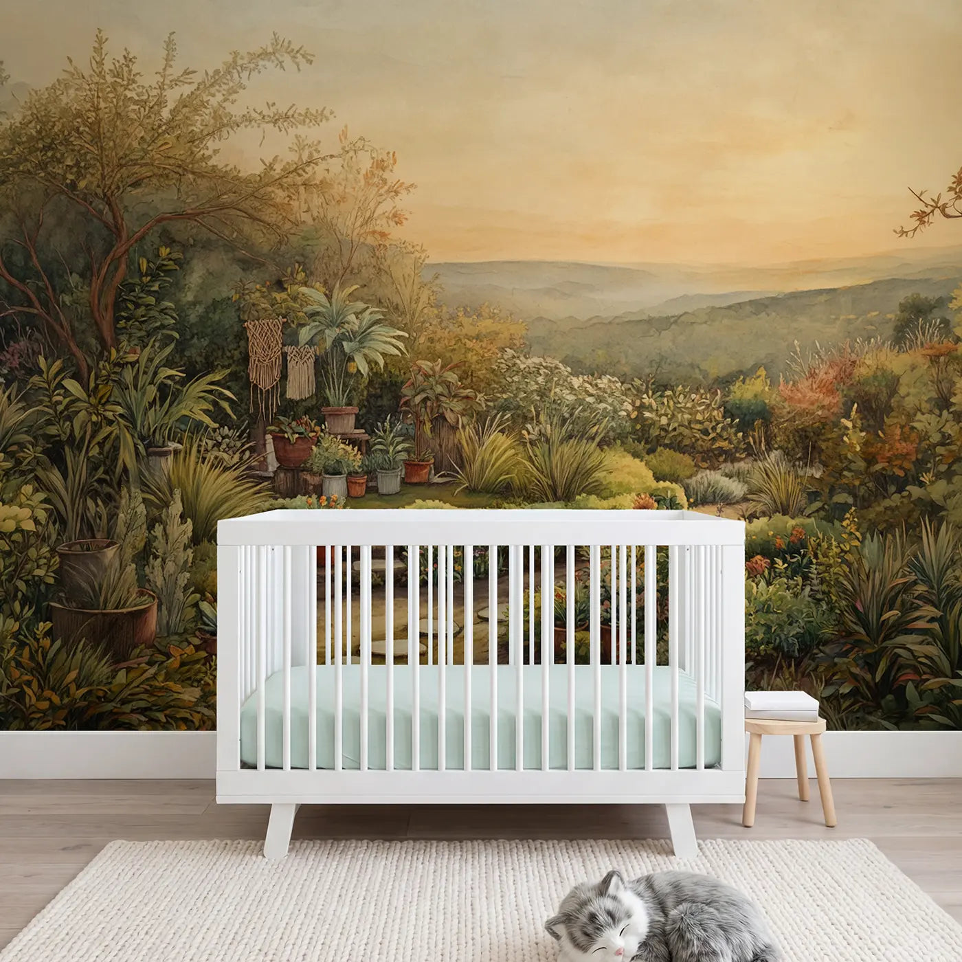 storybook houseplant botanical boho wallpaper mural for girls room by Whimsy Tots