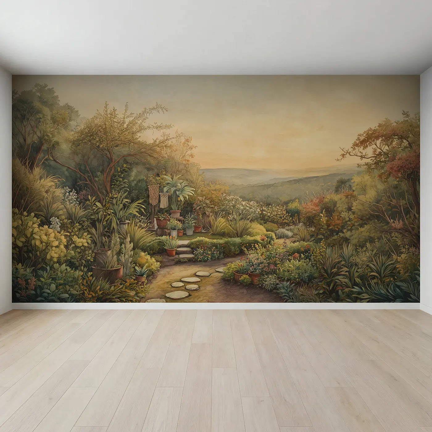 Full view of Mixed Houseplant Collection Boho Wallpaper Mural by Whimsy Tots