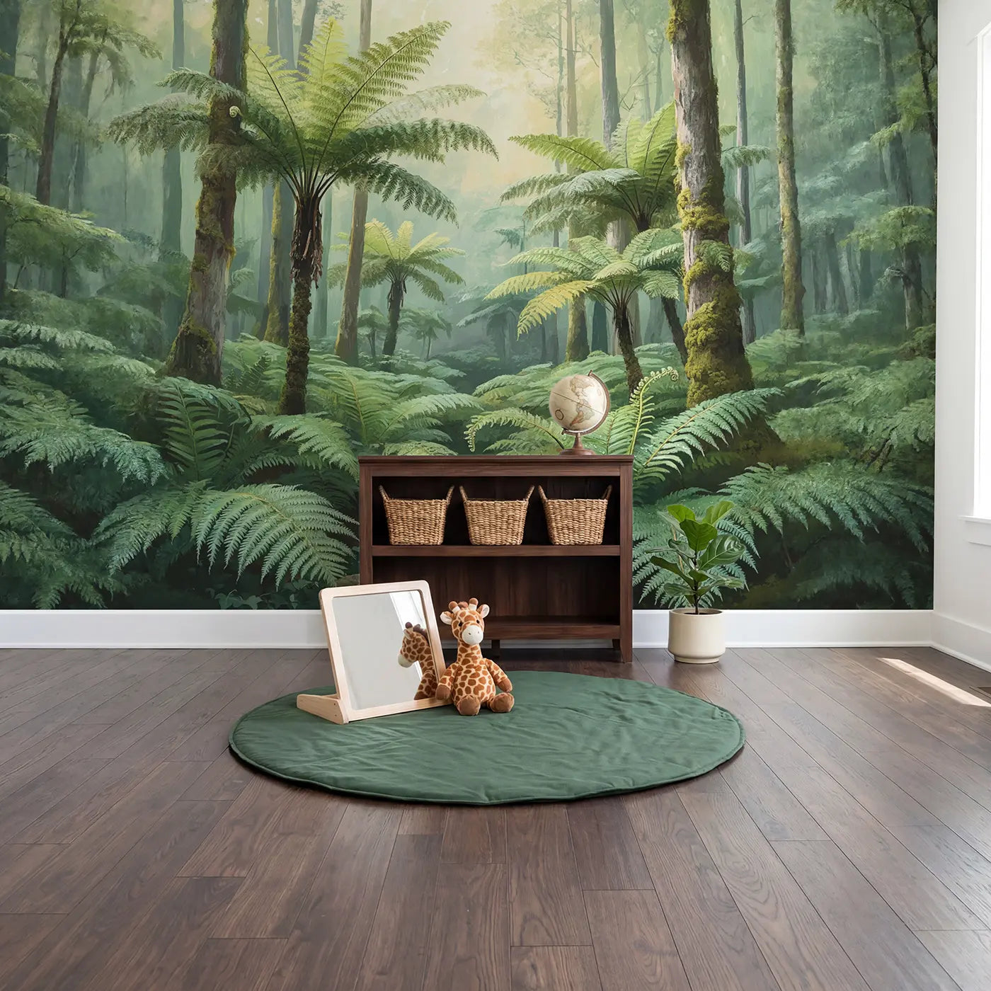 Temperate Fern Forest Wallpaper Mural in playroom setting by Whimsy Tots