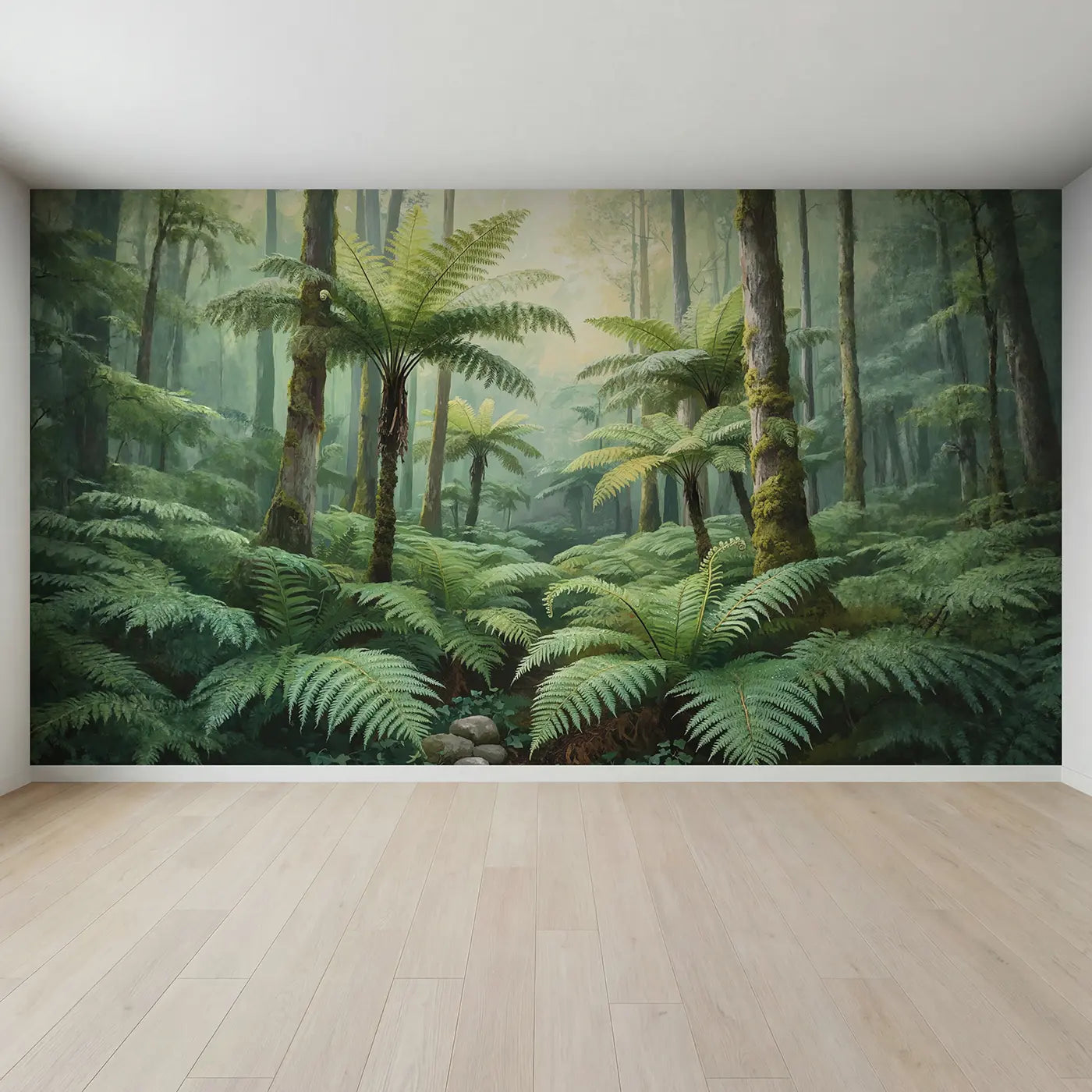 Full view of Temperate Fern Forest Wallpaper Mural by Whimsy Tots