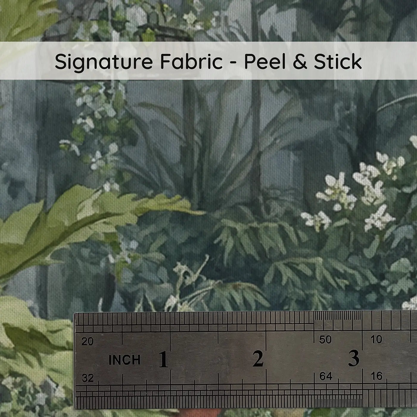 Fabric texture close-up of Misty Fern Greenhouse Wallpaper Mural by Whimsy Tots