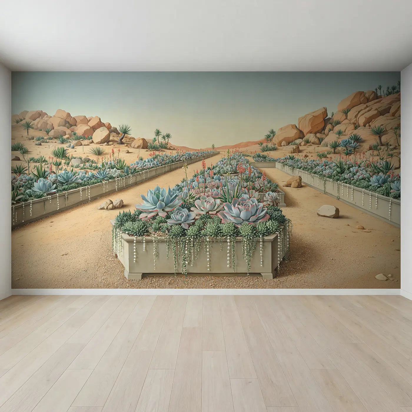 Full view of Desert Succulent Garden Wallpaper Mural by Whimsy Tots