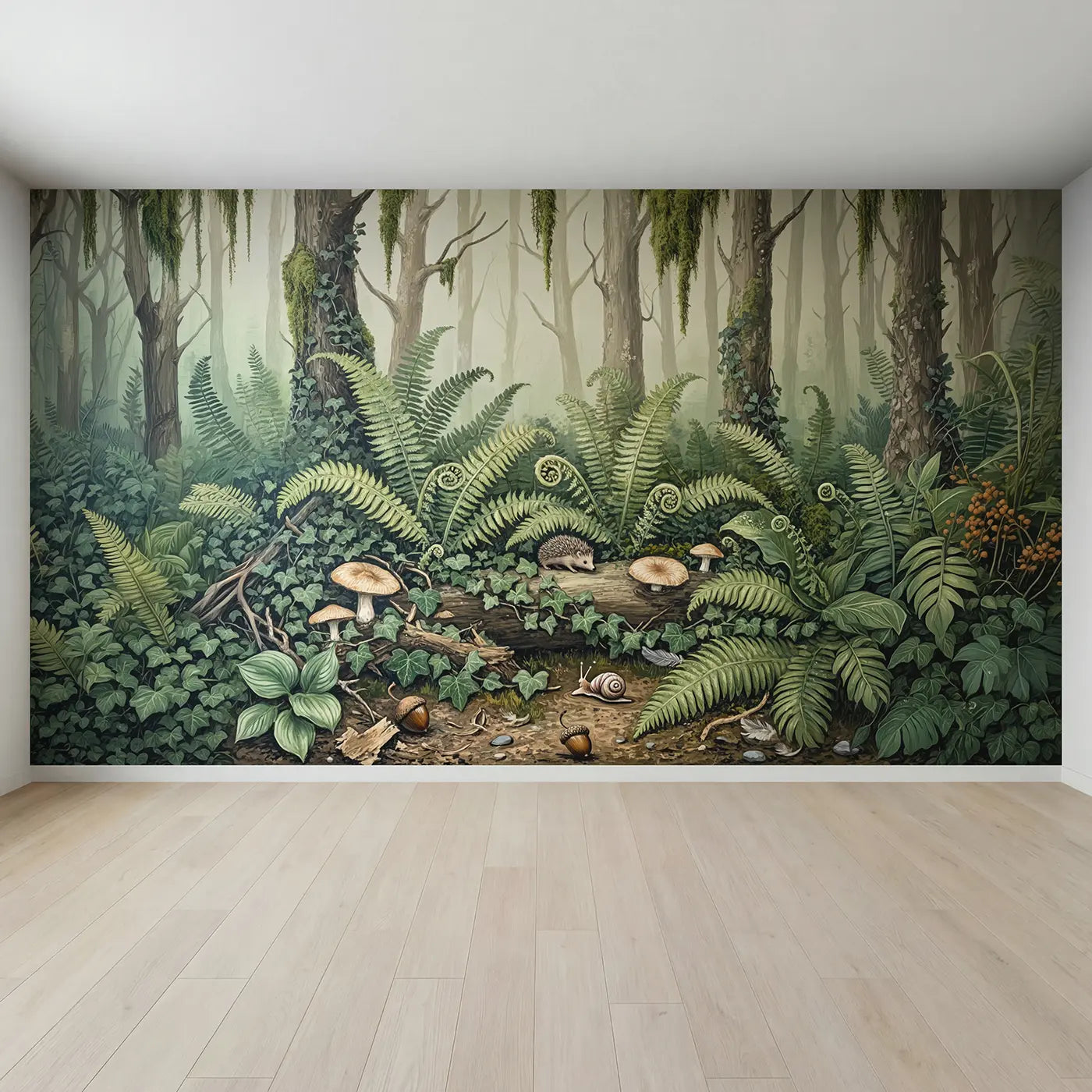 Full view of Fern Forest Floor Wallpaper Mural by Whimsy Tots