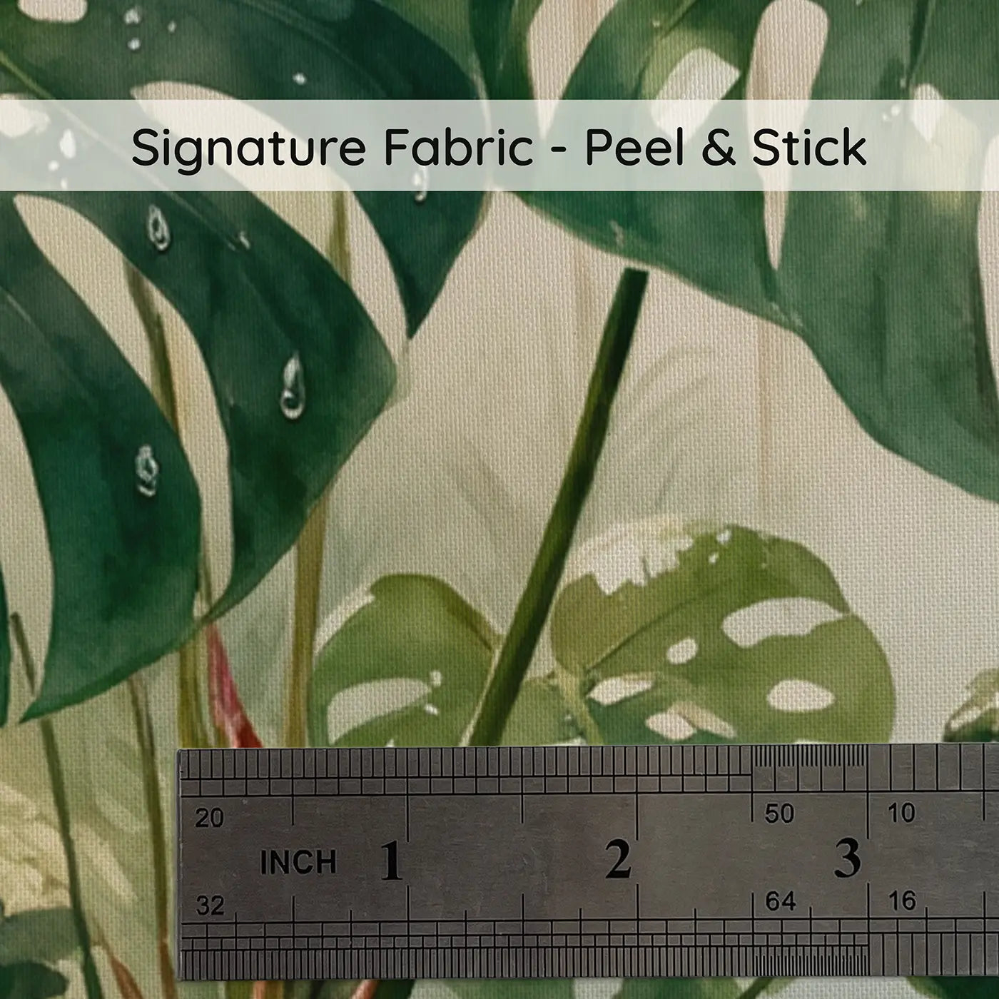 Fabric texture close-up of Giant Monstera Greenhouse Wallpaper Mural by Whimsy Tots
