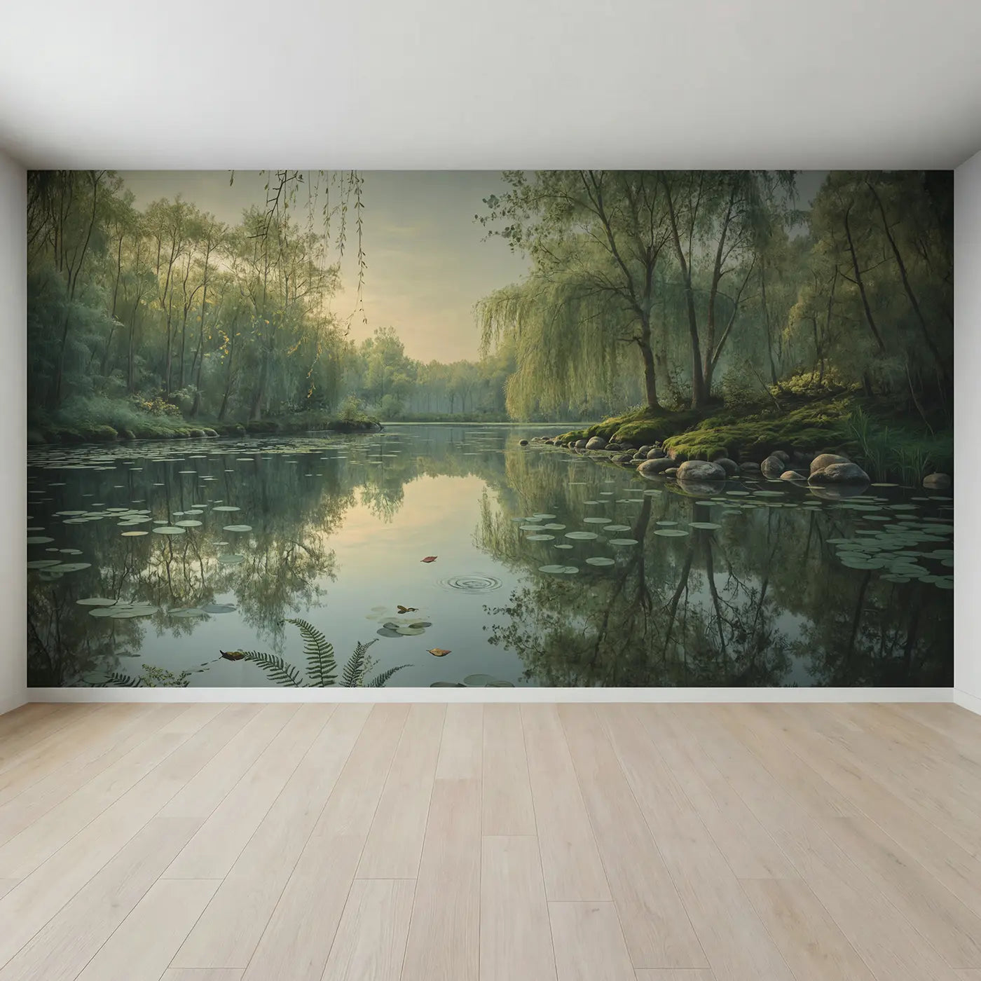 Full view of Forest Pool Reflection Wallpaper Mural by Whimsy Tots