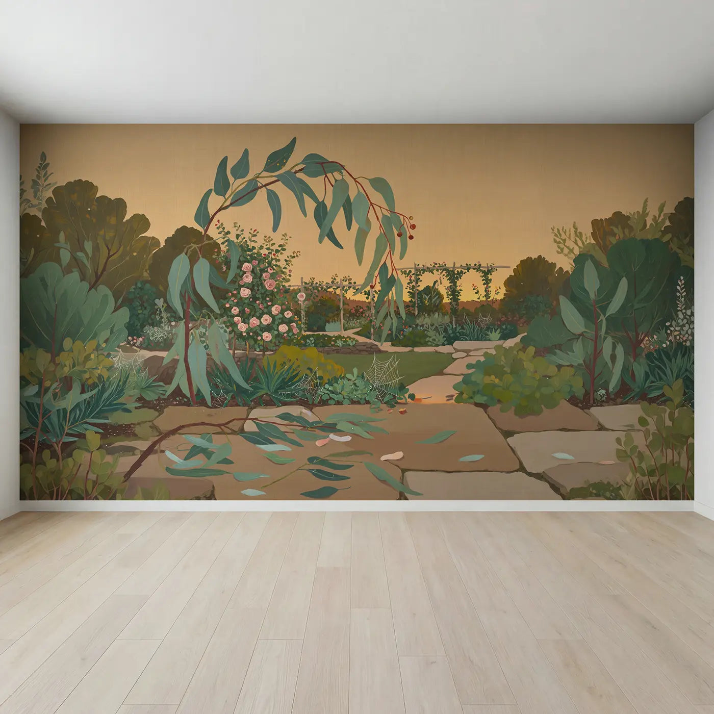 Full view of Eucalyptus Branch Cascade Seed Wallpaper Mural by Whimsy Tots