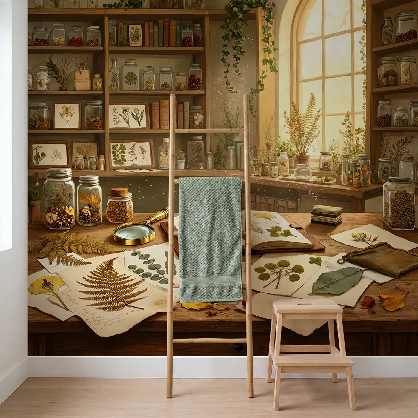 Botanical Study Table Wallpaper Mural in playroom setting by Whimsy Tots
