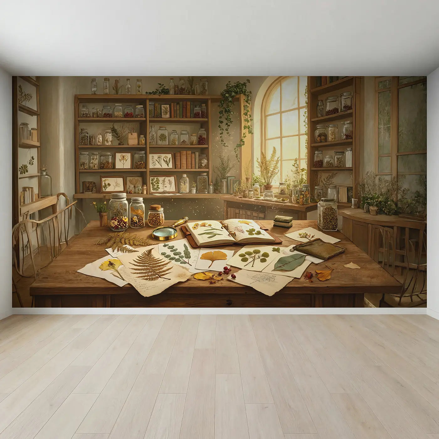 Full view of Botanical Study Table Wallpaper Mural by Whimsy Tots