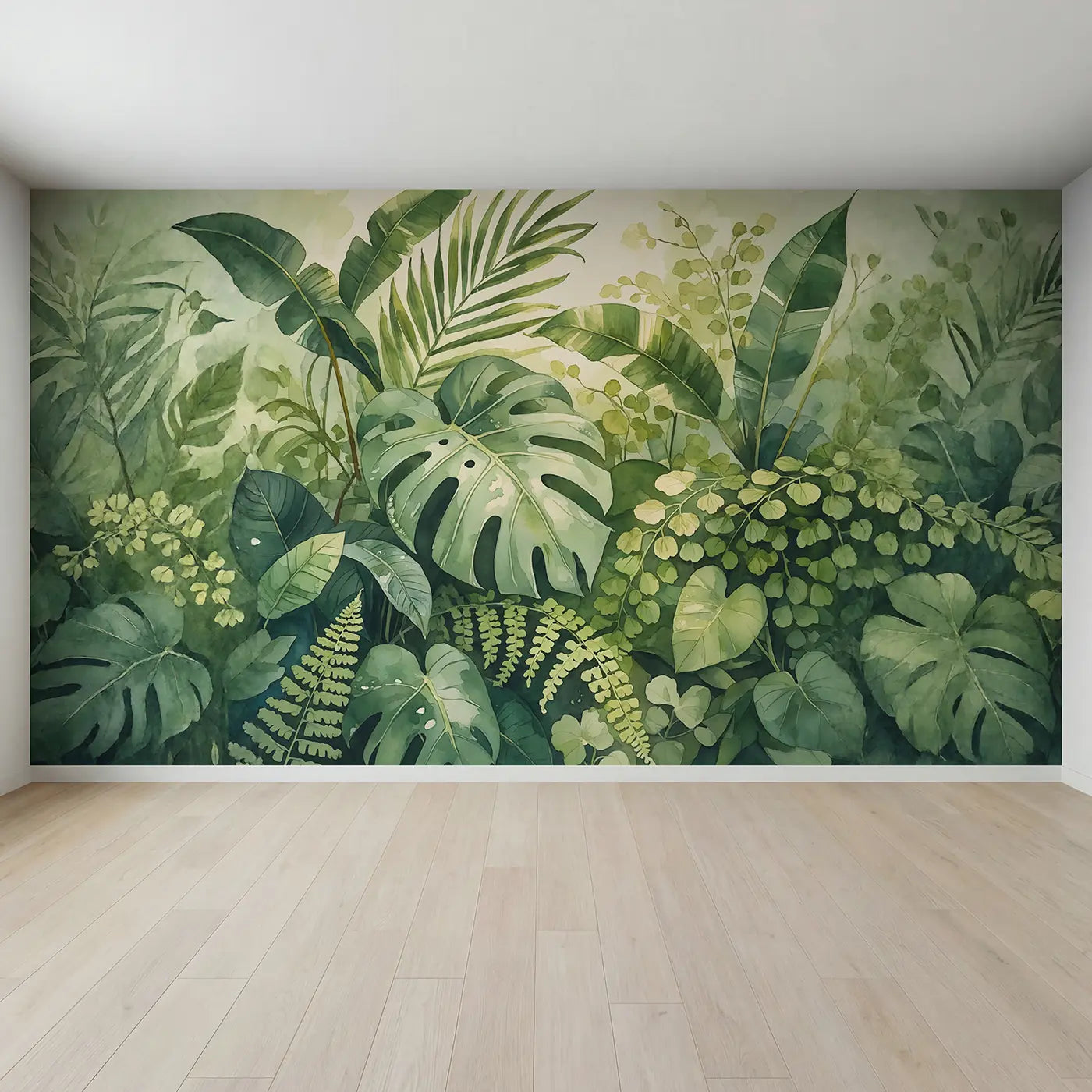Full view of Tropical Leaf Arrangement Wallpaper Mural by Whimsy Tots
