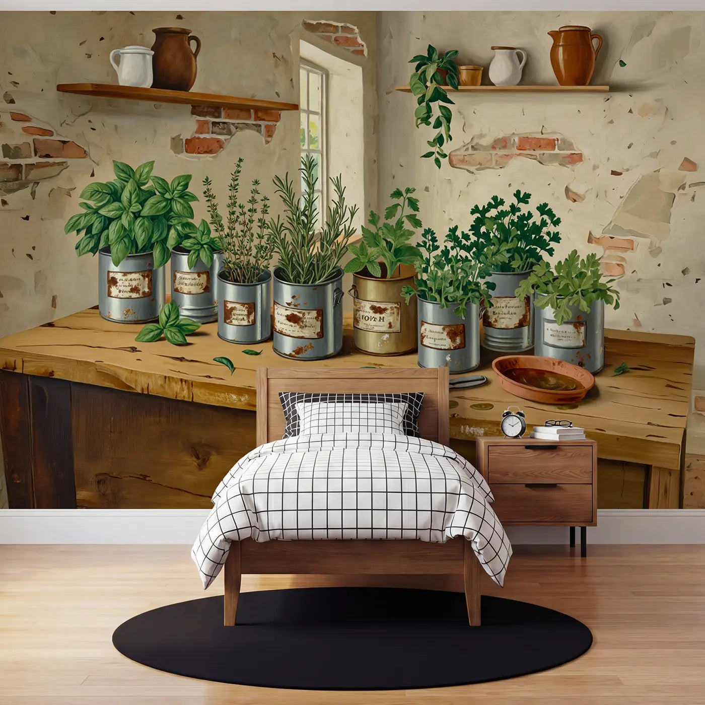 Modern illustration eucalyptus botanical wallpaper mural for kids room by Whimsy Tots