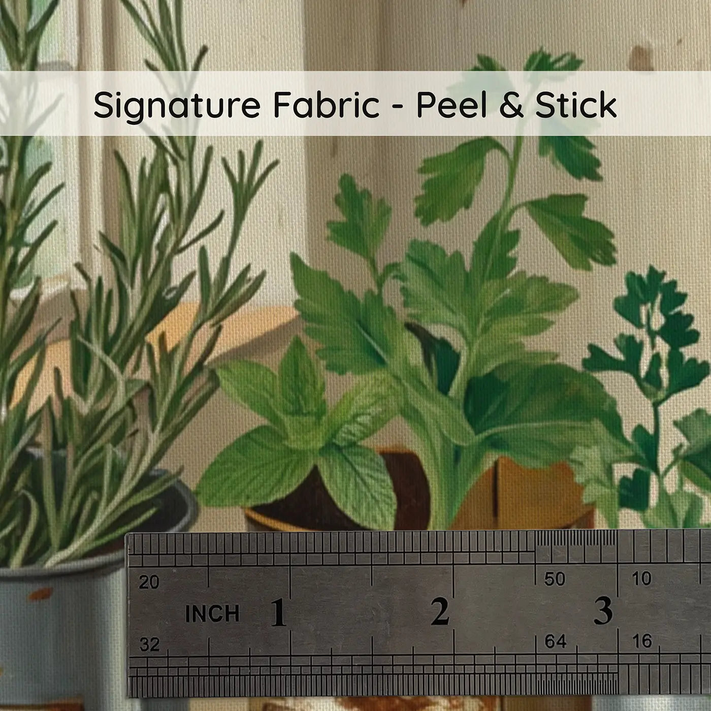Fabric texture close-up of Kitchen Herb Shelf Wallpaper Mural by Whimsy Tots