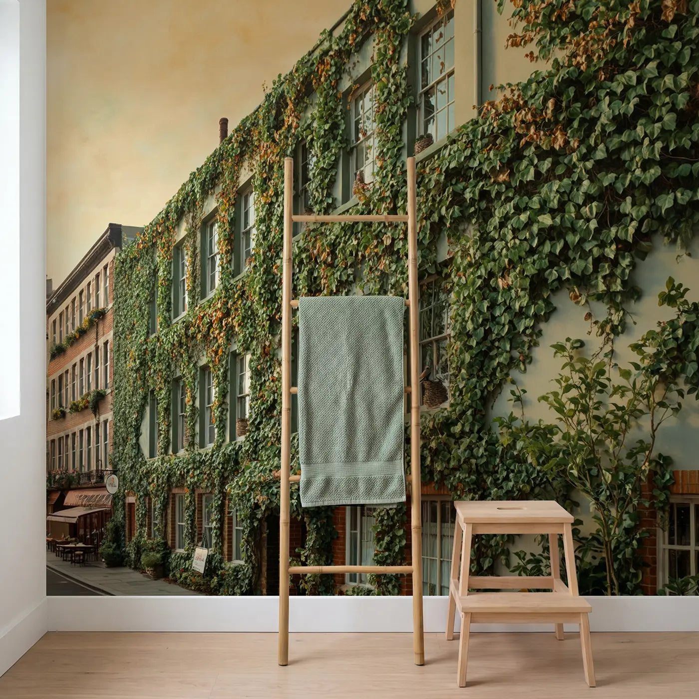 Ivy Covered Facade Wallpaper Mural in playroom setting by Whimsy Tots