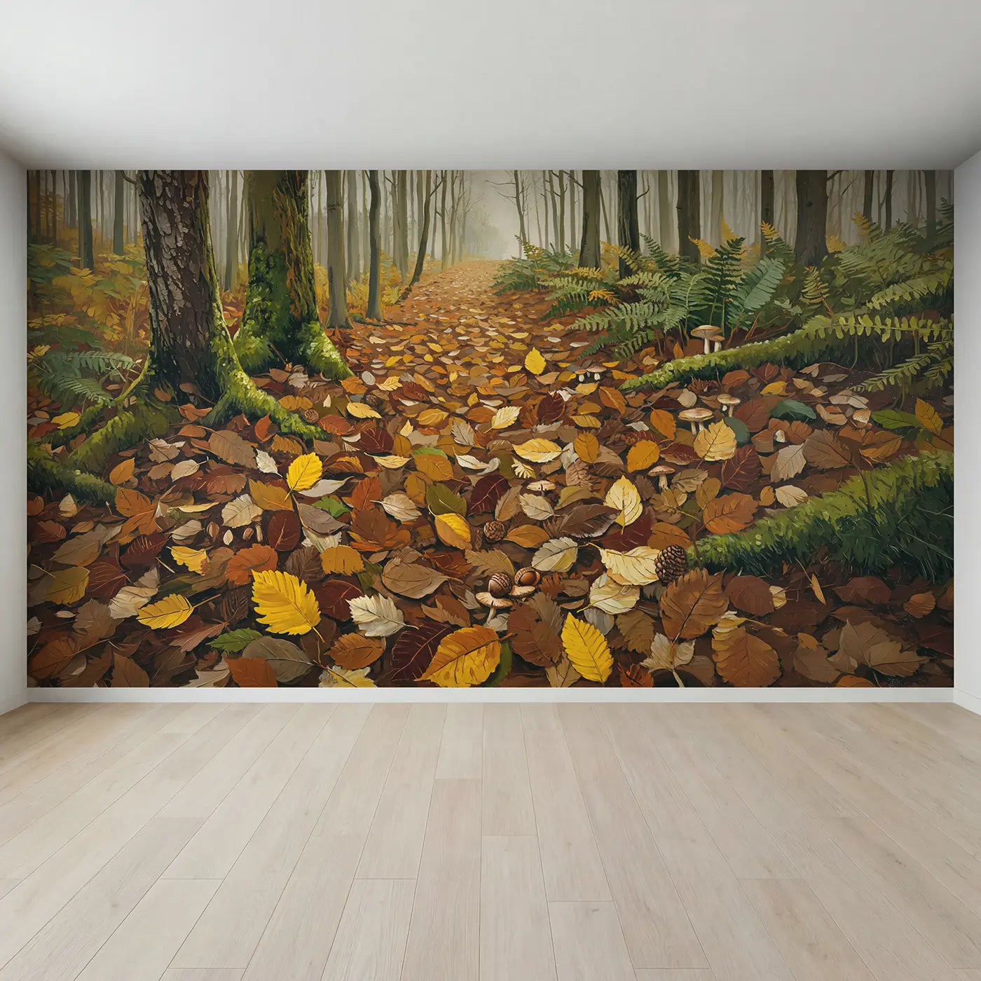 Full view of Autumn Woodland Floor Wallpaper Mural by Whimsy Tots