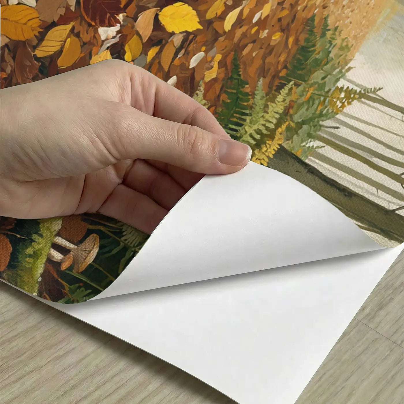 Peel-and-stick detail of Autumn Woodland Floor Wallpaper Mural by Whimsy Tots